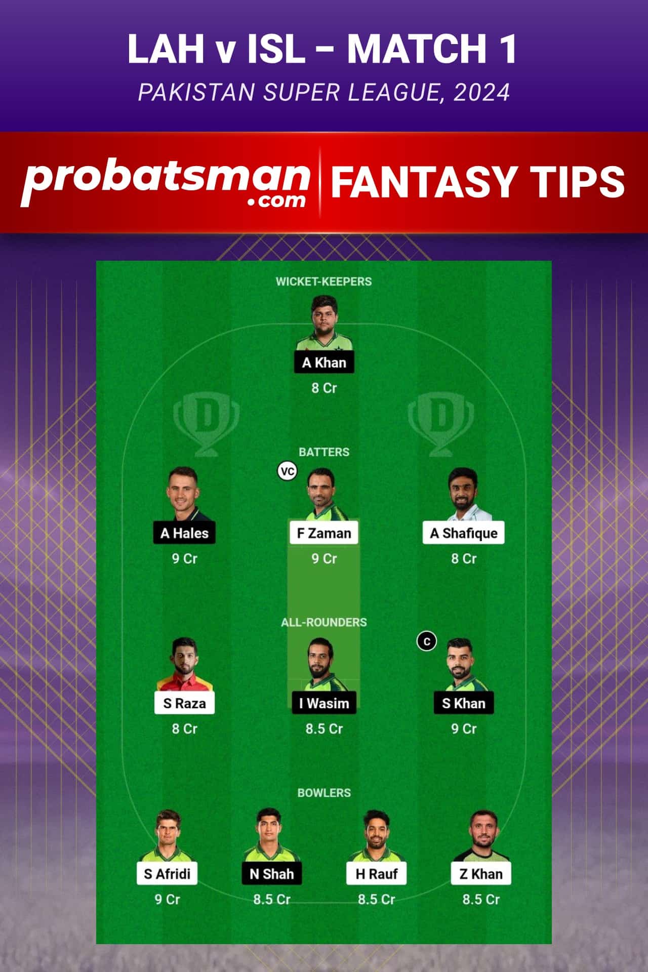 LAH vs ISL Dream11 Prediction - Fantasy Team 2