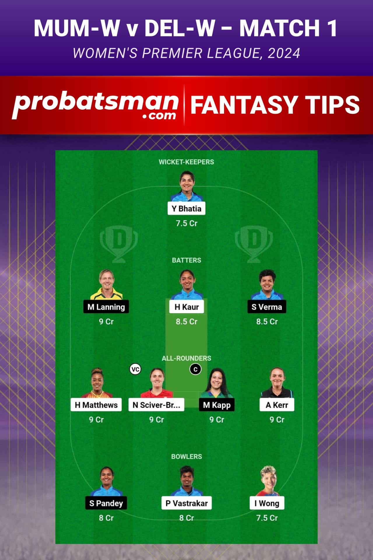 MUM-W vs DEL-W Dream11 Prediction - Fantasy Team 2