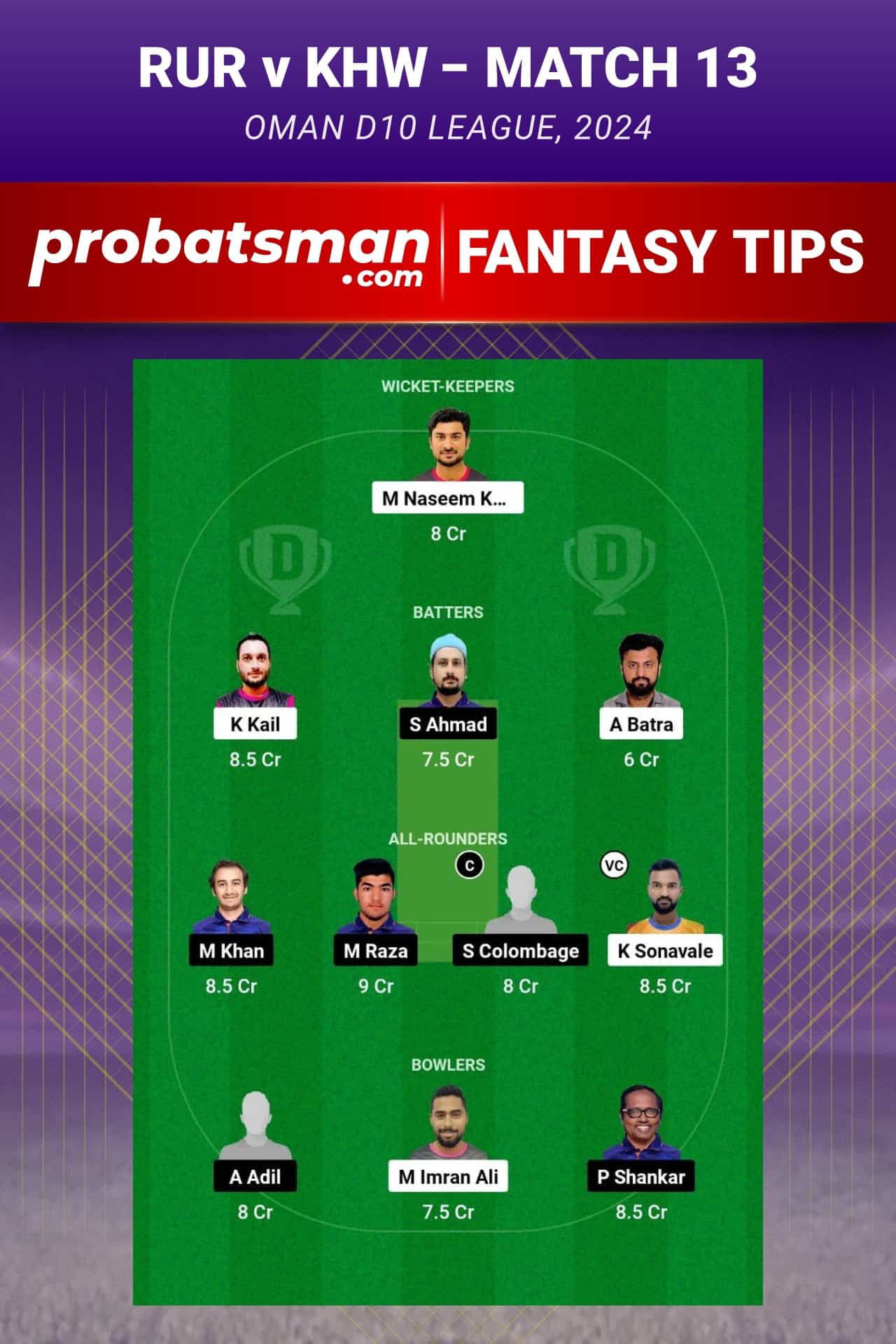 RUR vs KHW Dream11 Prediction - Fantasy Team 1