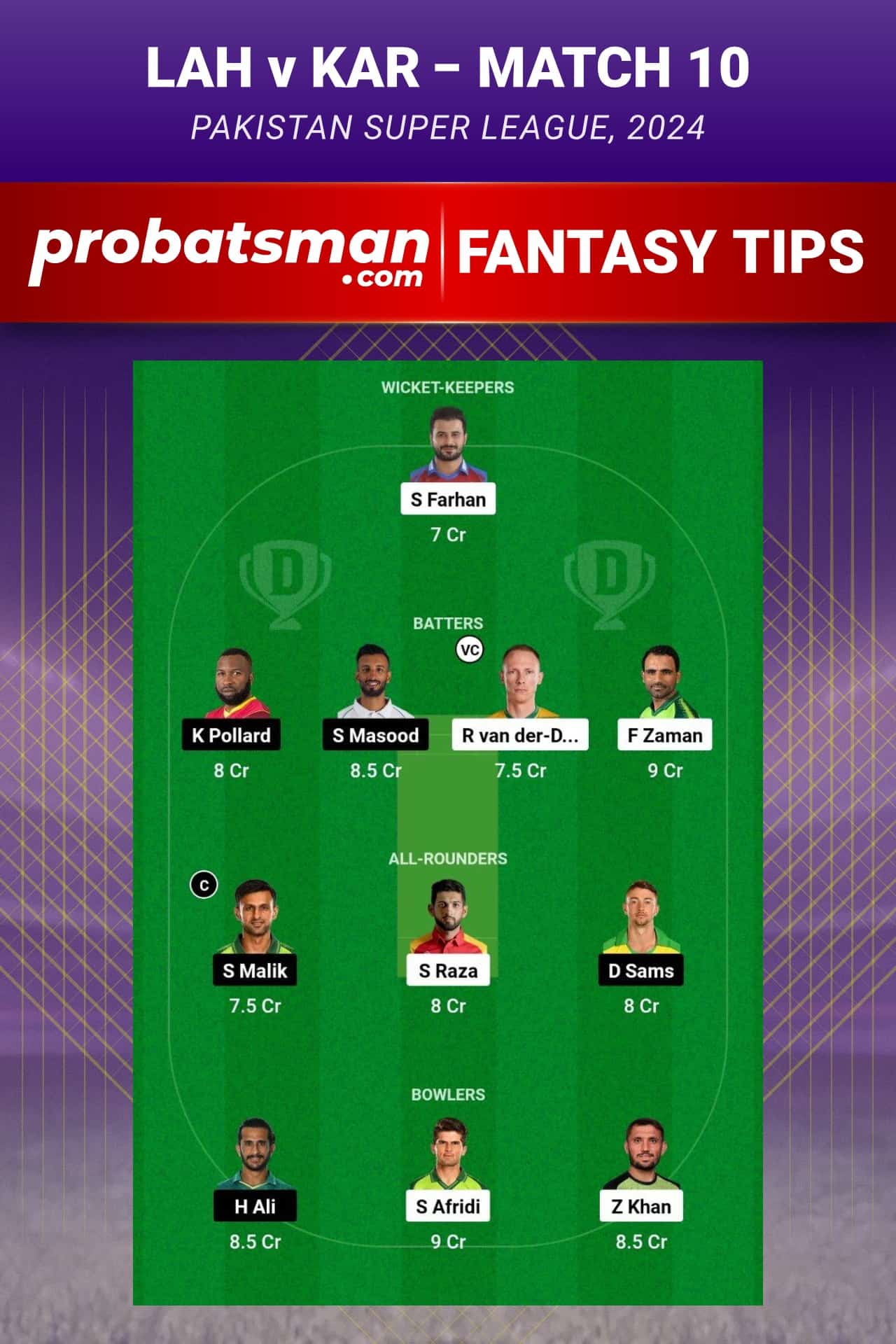 LAH vs KAR Dream11 Prediction - Fantasy Team 2