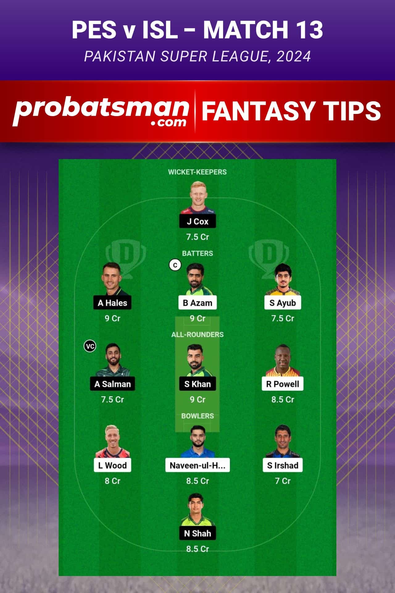 PES vs ISL Dream11 Prediction - Fantasy Team 2