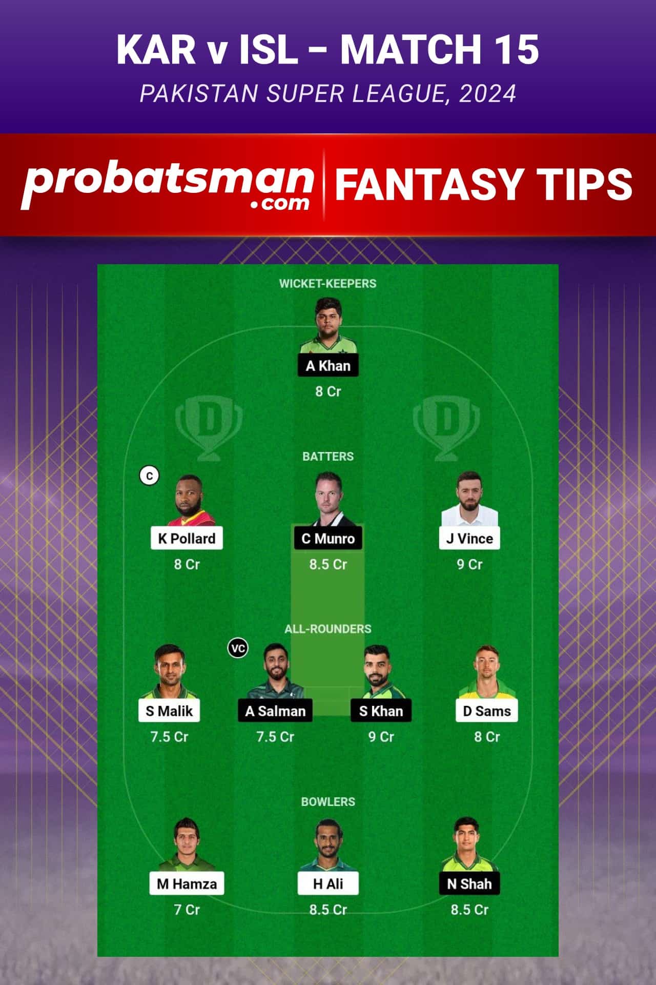 KAR vs ISL Dream11 Prediction - Fantasy Team 2