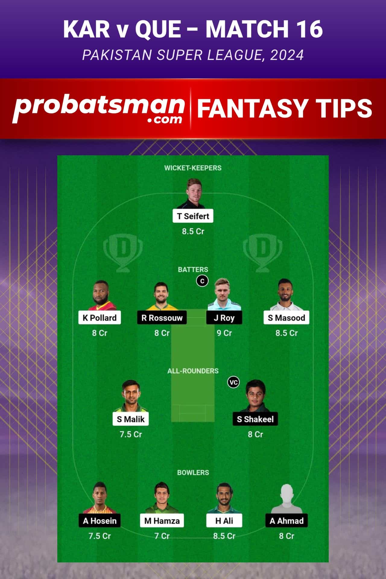 KAR vs QUE Dream11 Prediction - Fantasy Team 2