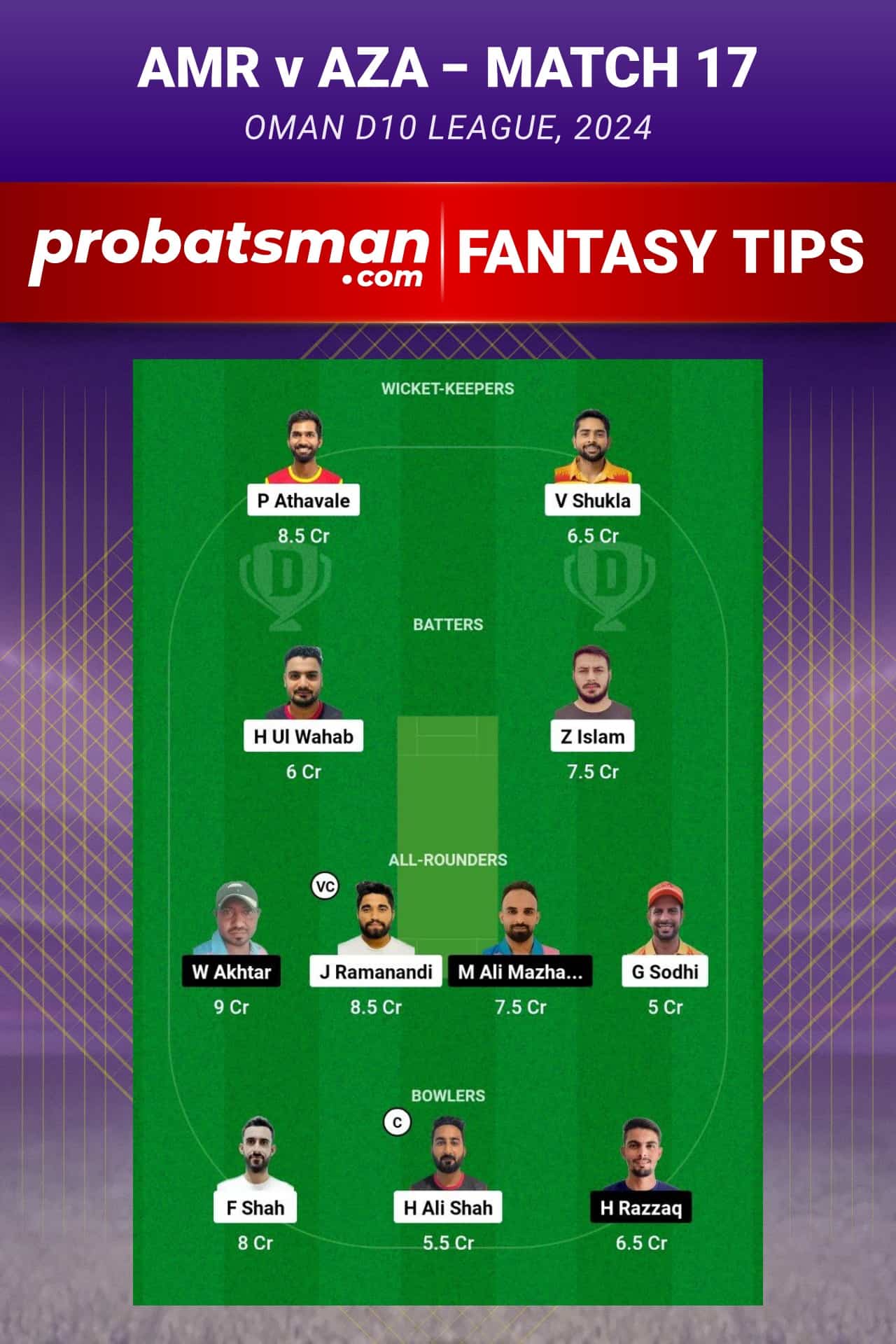 AMR vs AZA Dream11 Prediction - Fantasy Team 2