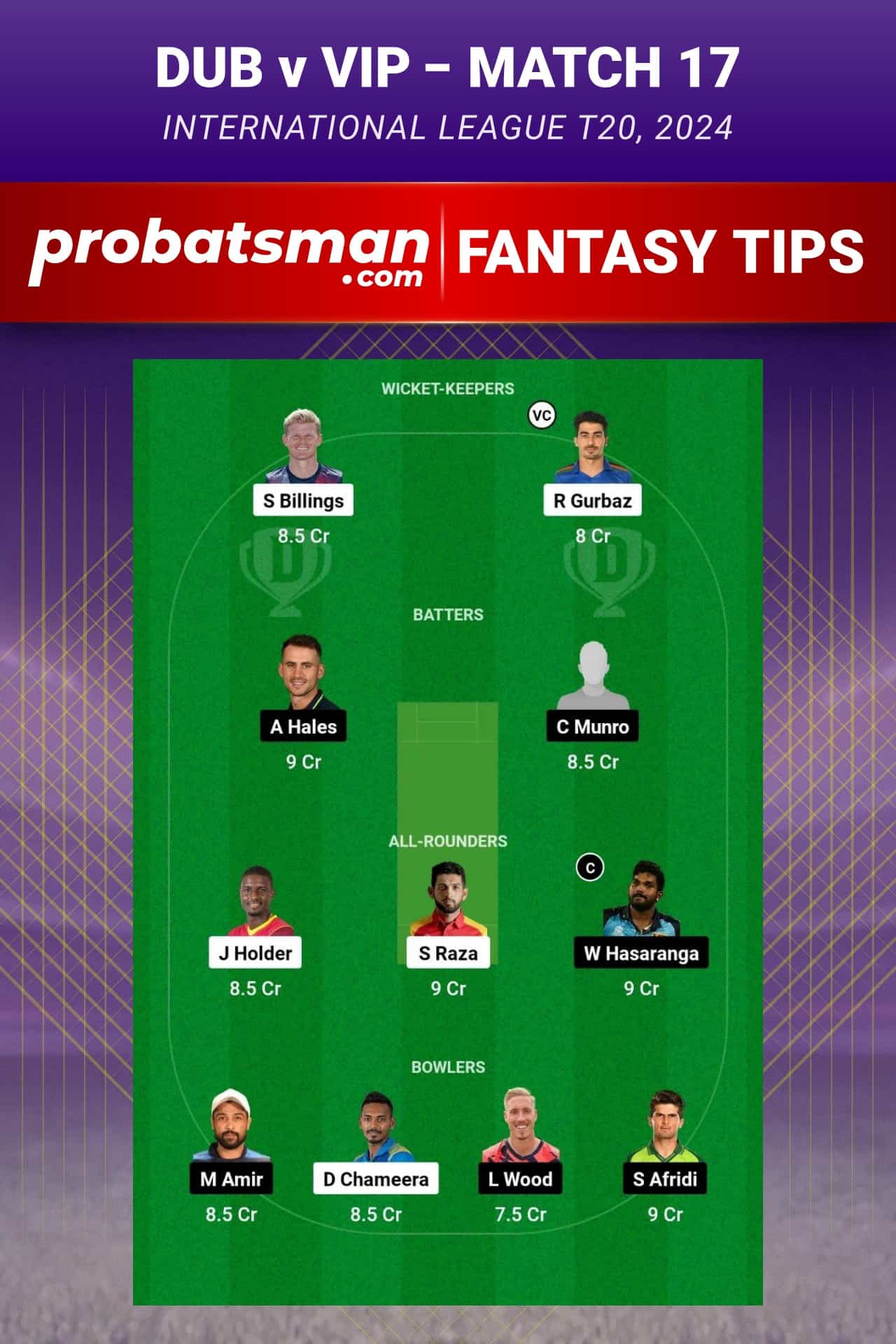 DUB vs VIP Dream11 Prediction - Fantasy Team 2