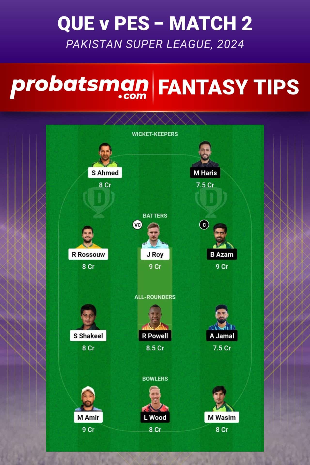 QUE vs PES Dream11 Prediction - Fantasy Team 1