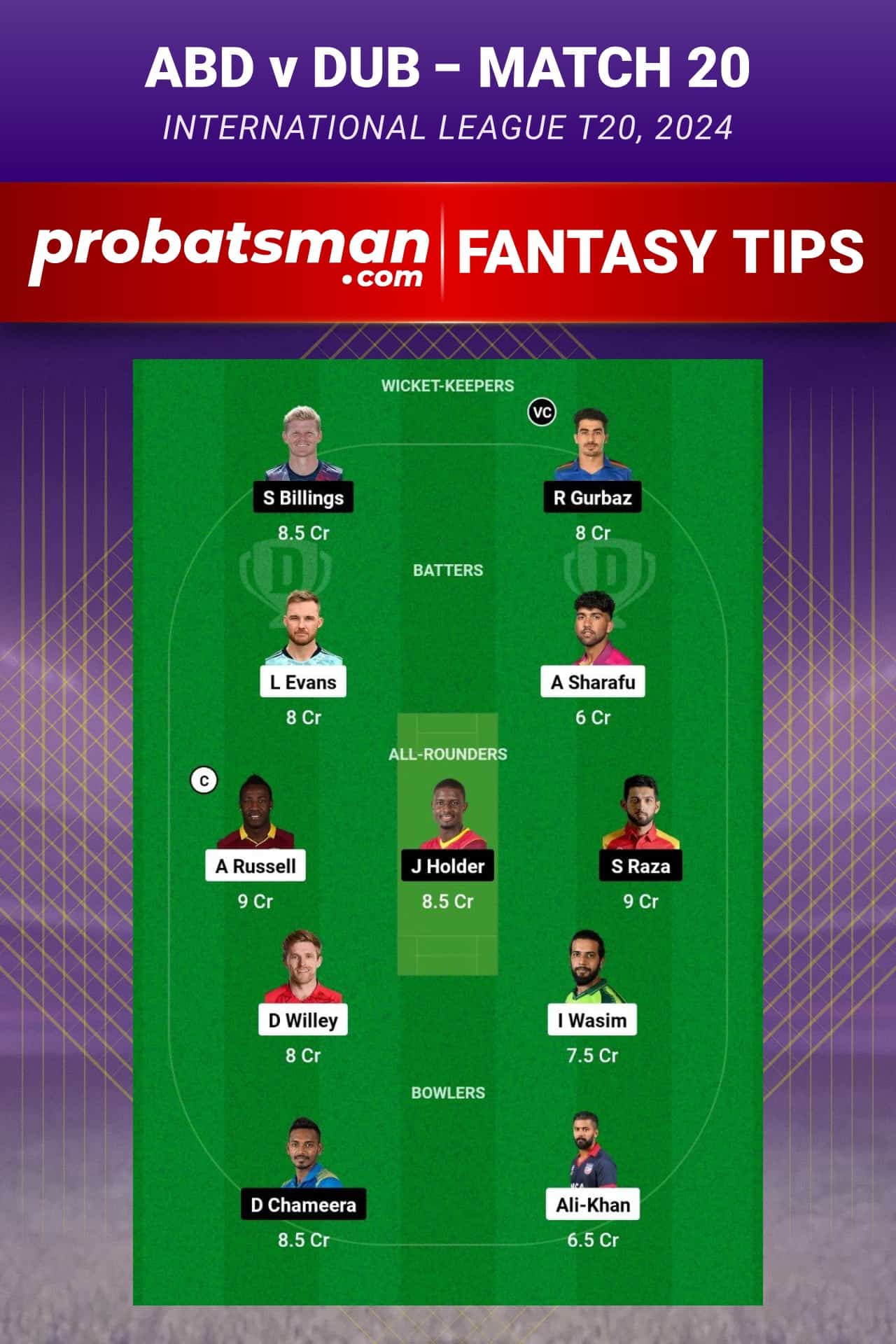 ABD vs DUB Dream11 Prediction - Fantasy Team 2