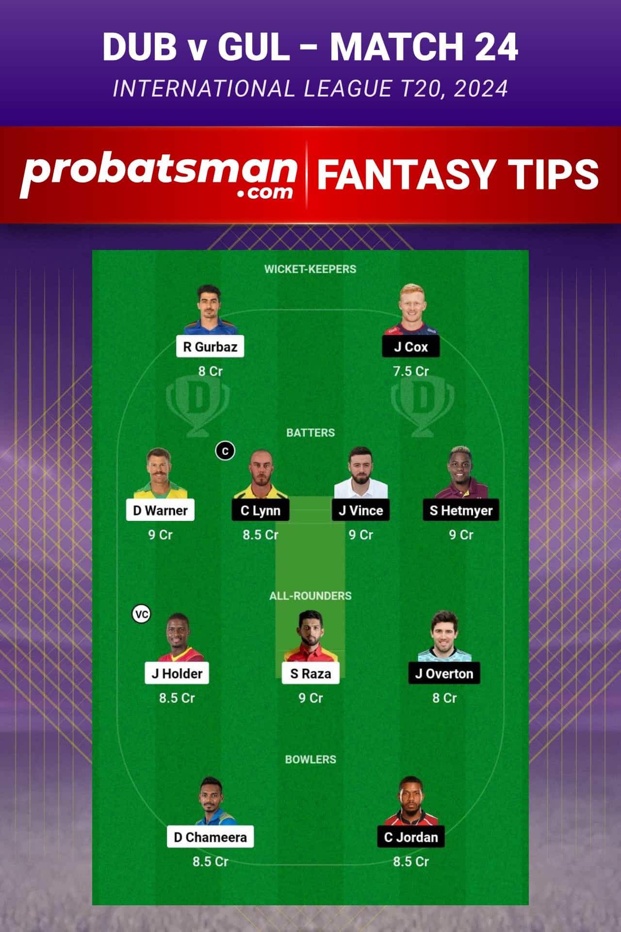 DUB vs GUL Dream11 Prediction - Fantasy Team 2