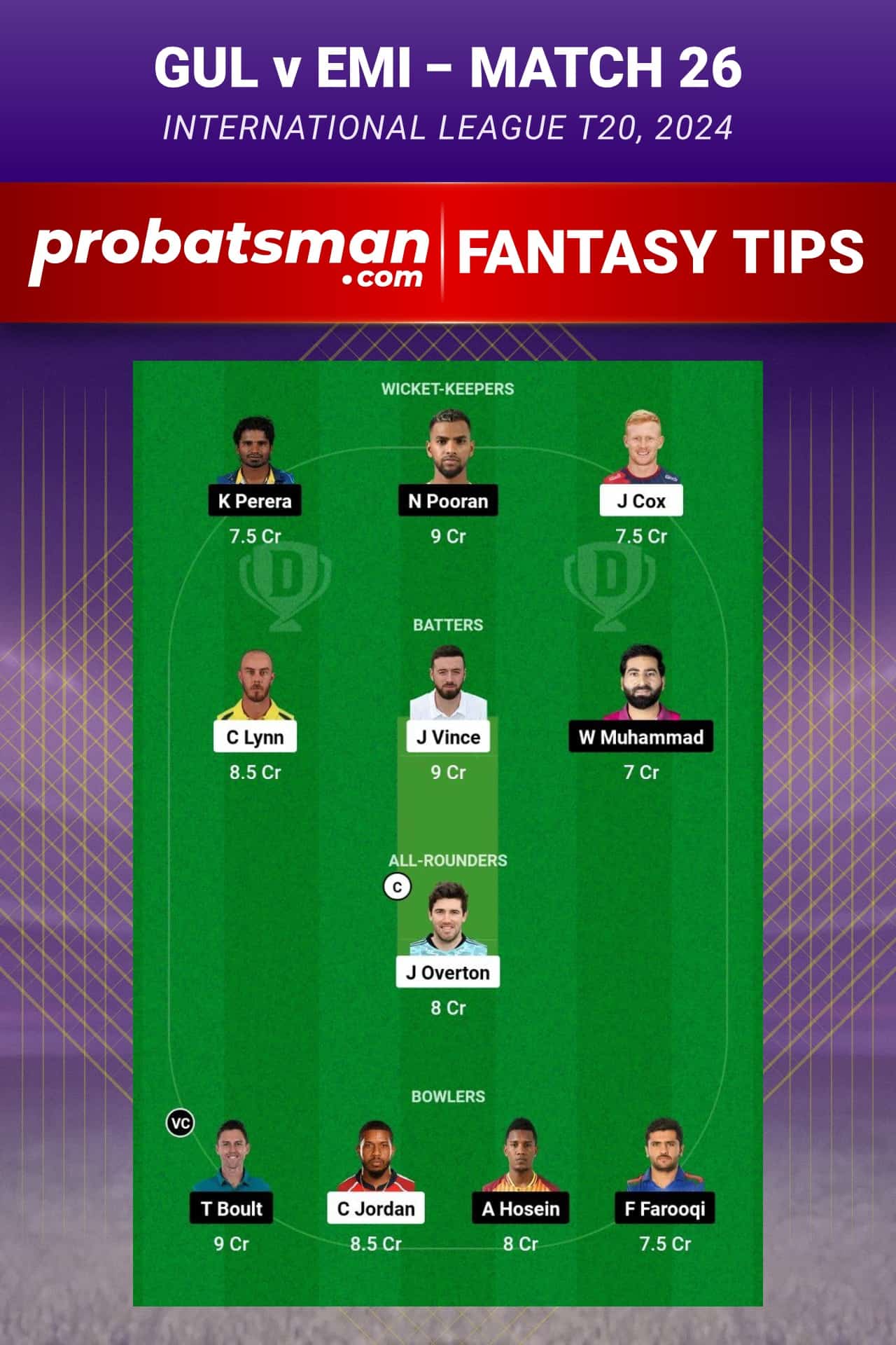 GUL vs EMI Dream11 Prediction - Fantasy Team 2