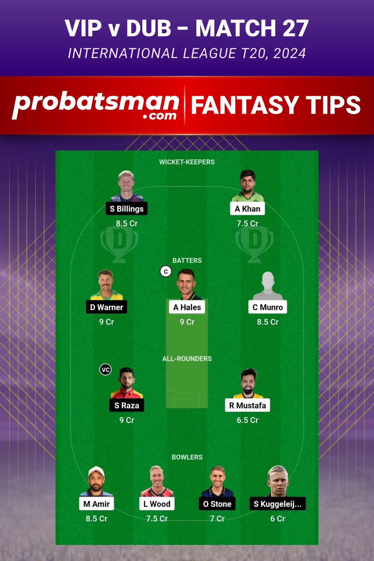 VIP vs DUB Dream11 Prediction - Fantasy Team 2