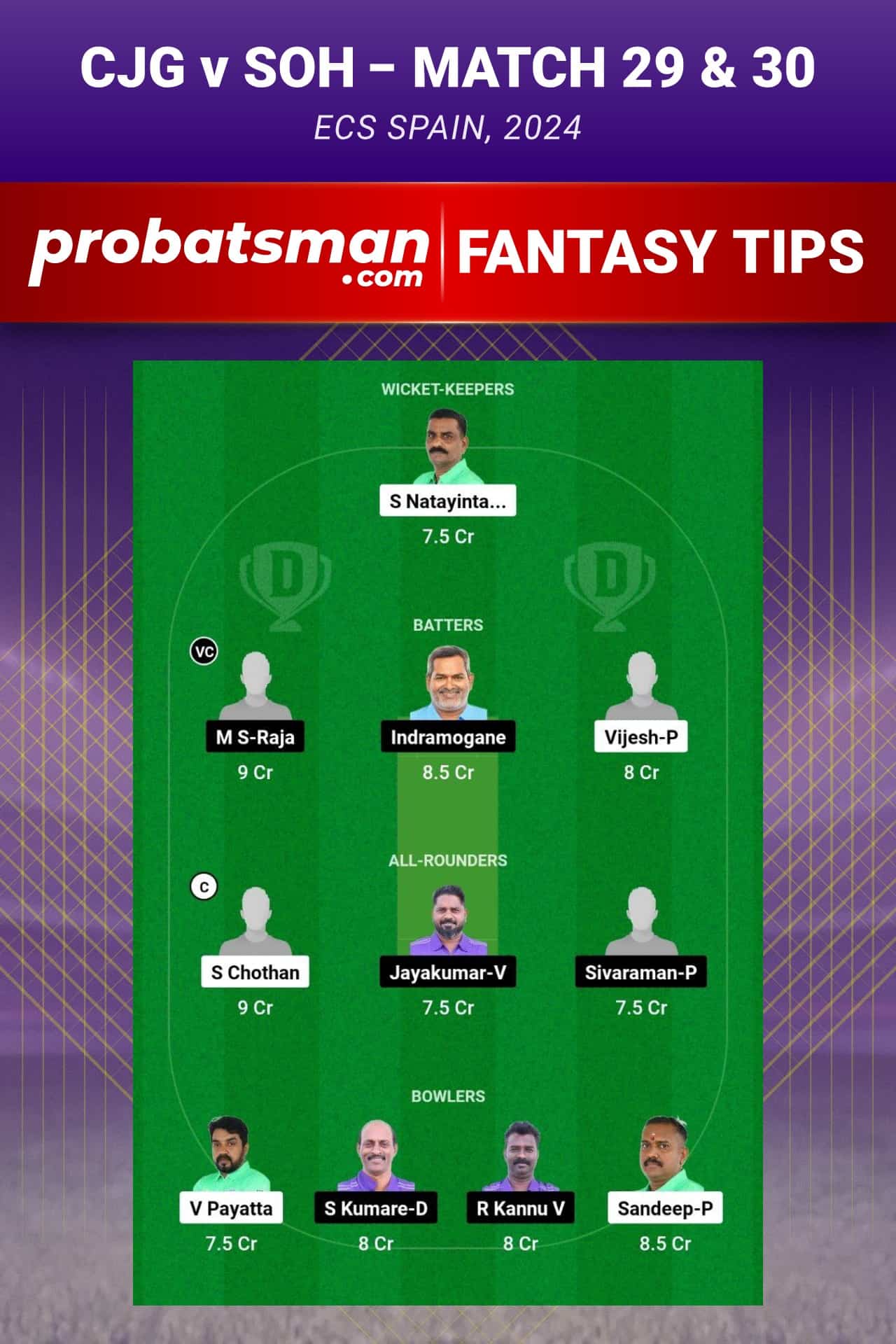 CJG vs SOH Dream11 Prediction - Fantasy Team 1