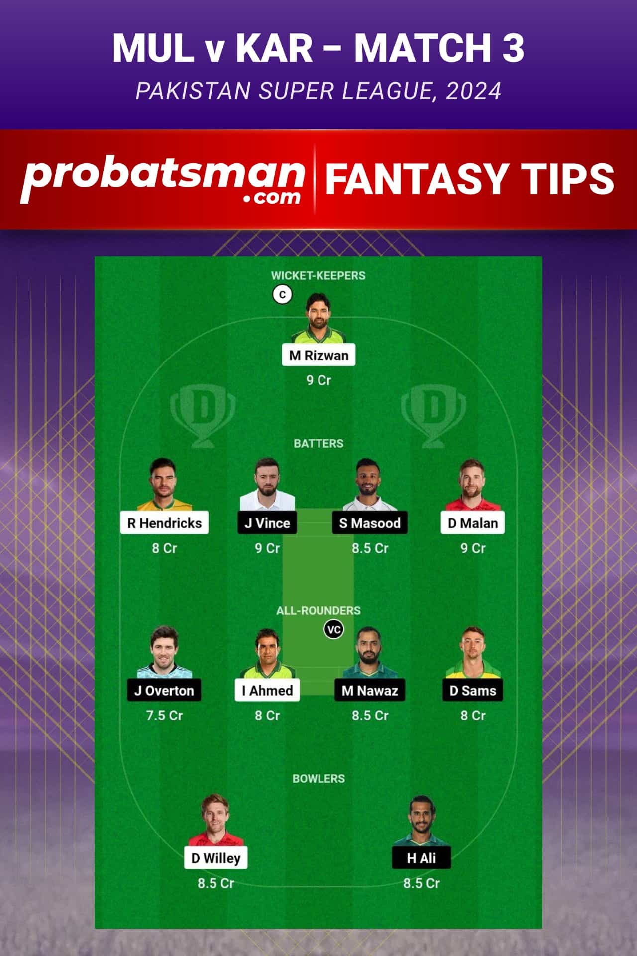 MUL vs KAR Dream11 Prediction - Fantasy Team 1