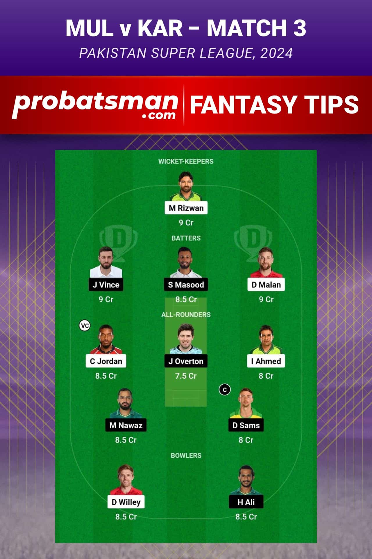 MUL vs KAR Dream11 Prediction - Fantasy Team 2