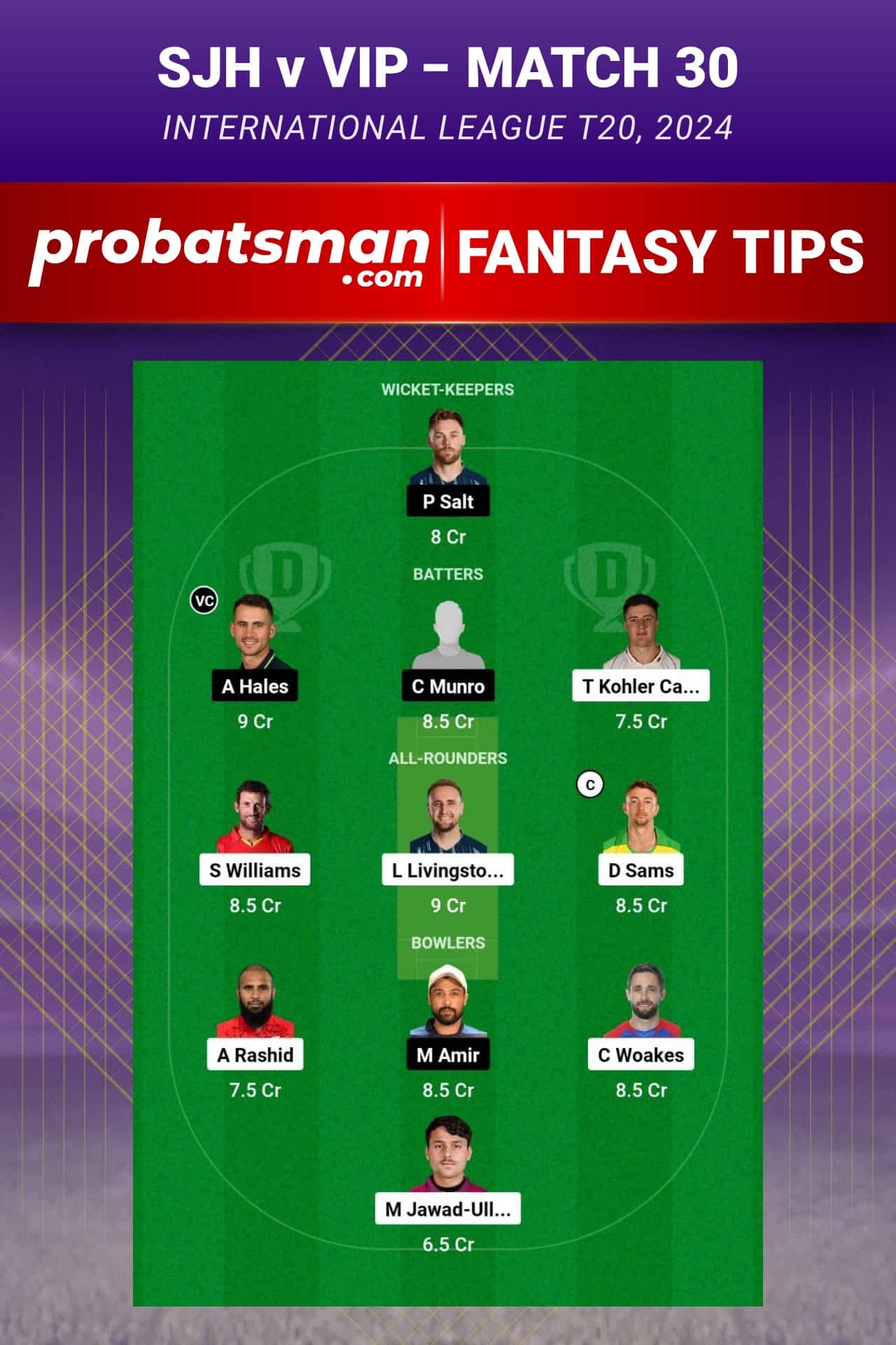 SJH vs VIP Dream11 Prediction - Fantasy Team 1