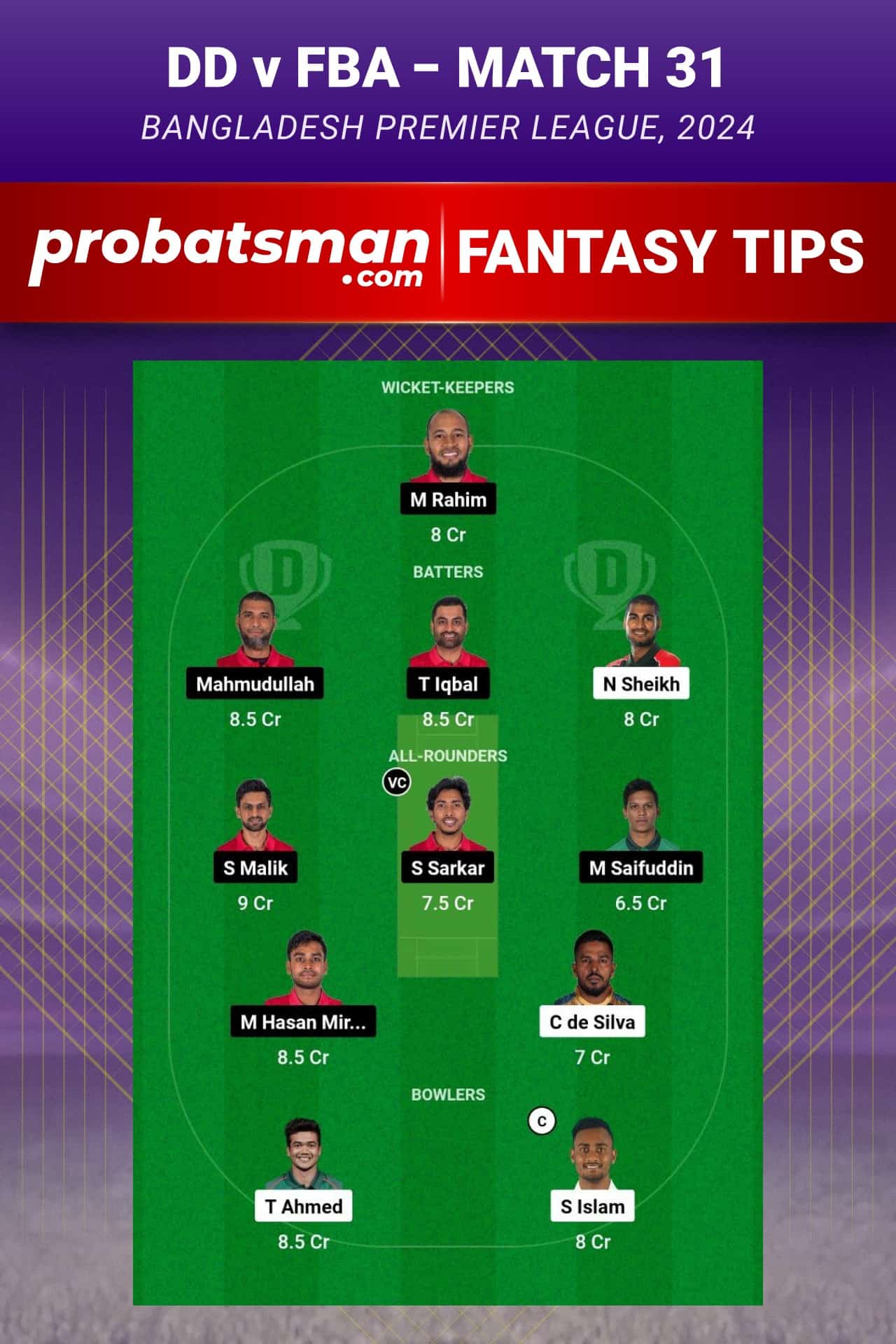 DD vs FBA Dream11 Prediction - Fantasy Team 2