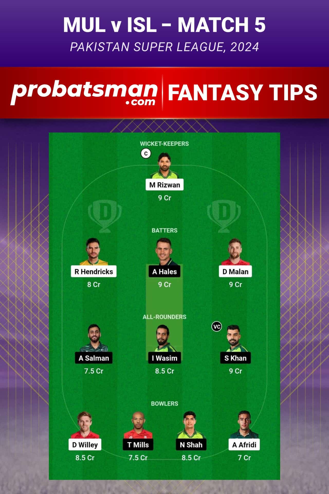 MUL vs ISL Dream11 Prediction - Fantasy Team 2