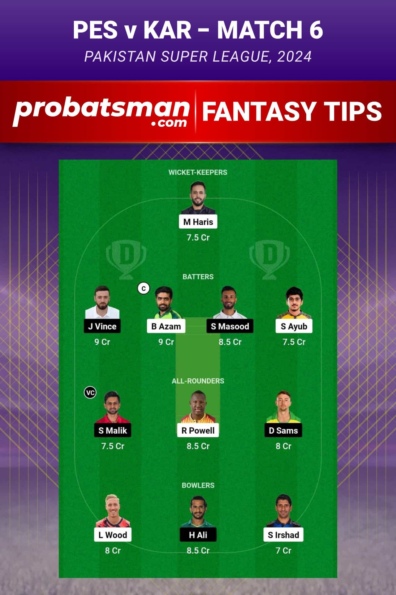 PES vs KAR Dream11 Prediction - Fantasy Team 1