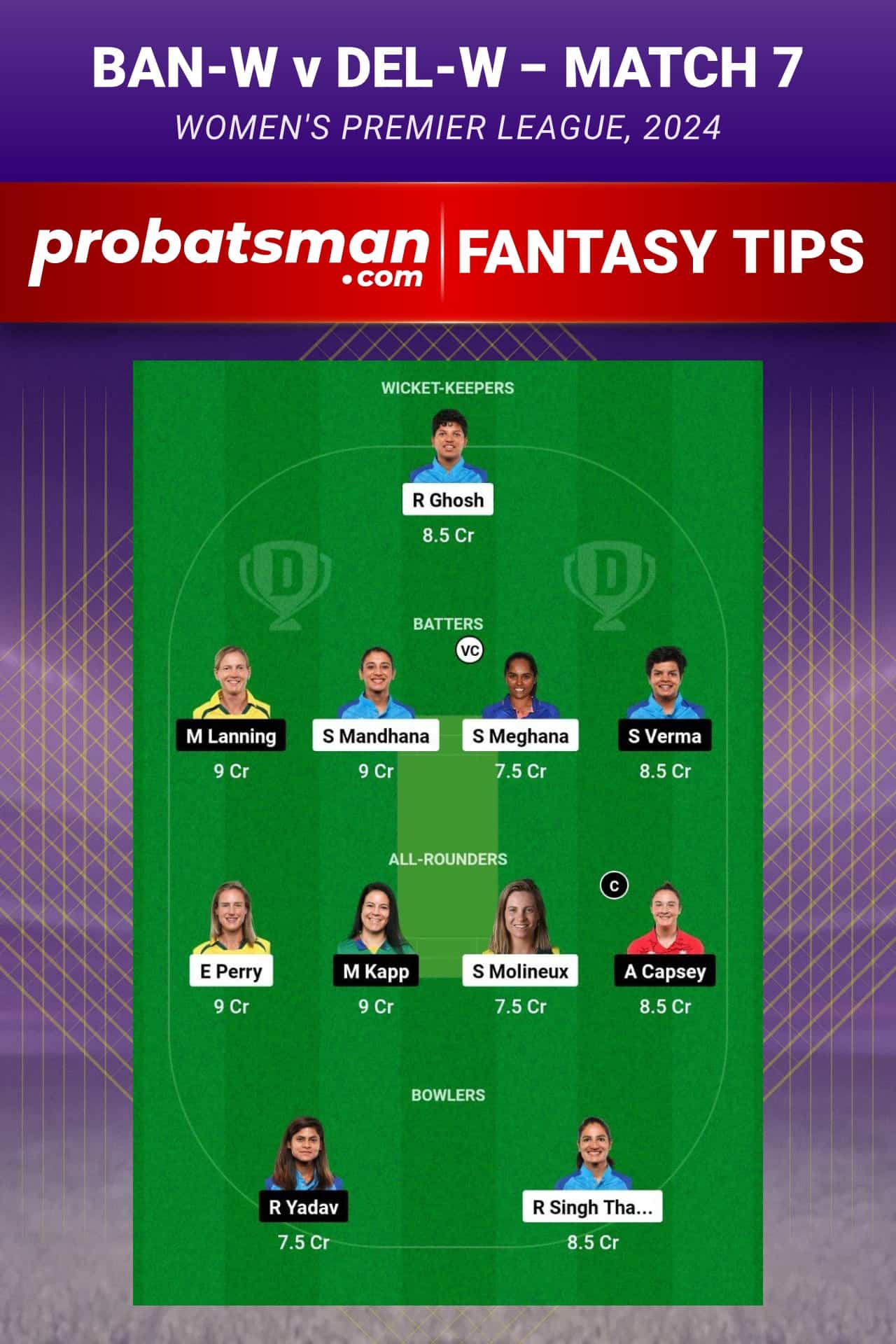 BAN-W vs DEL-W Dream11 Prediction - Fantasy Team 2