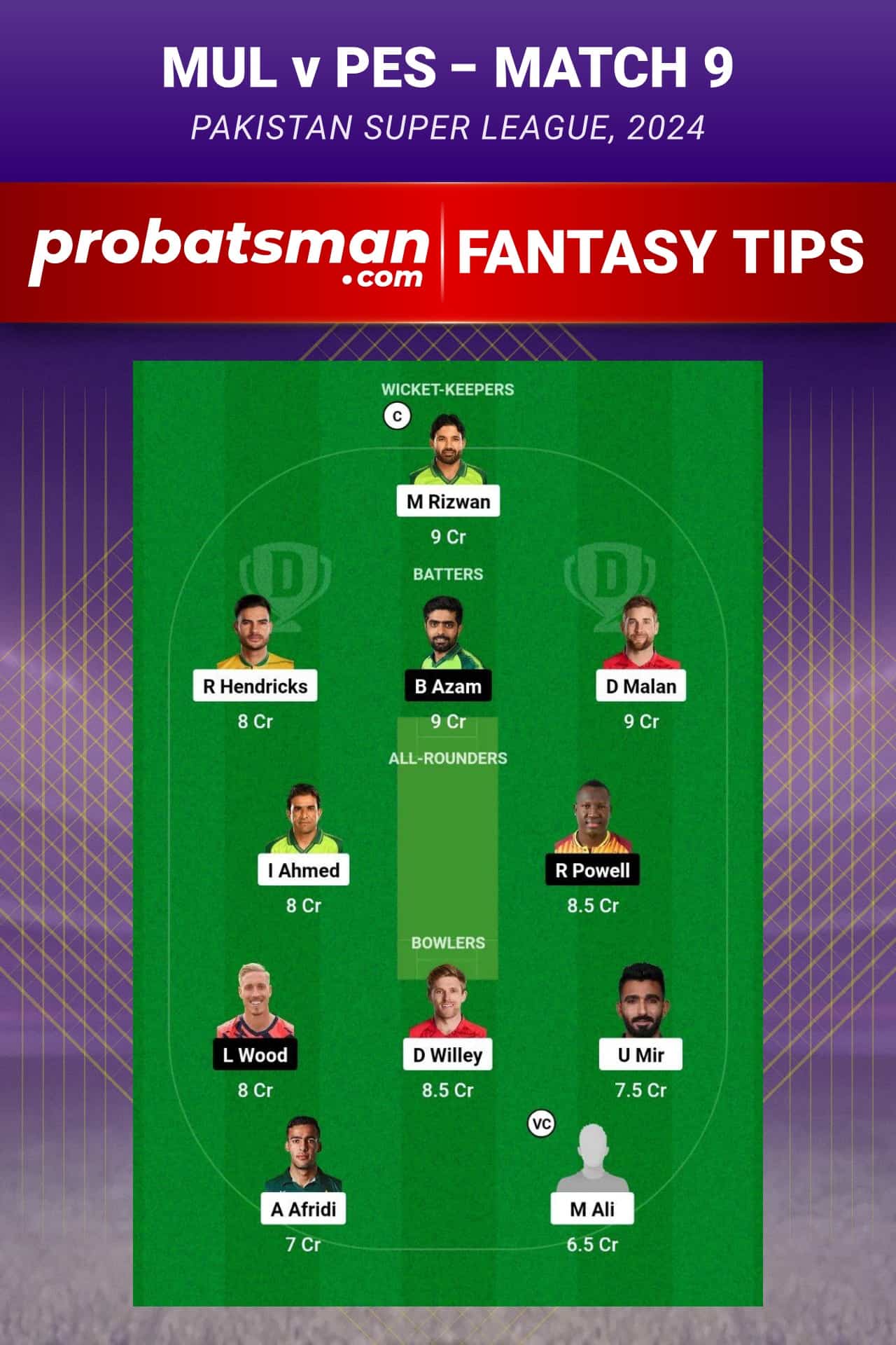 MUL vs PES Dream11 Prediction - Fantasy Team 2