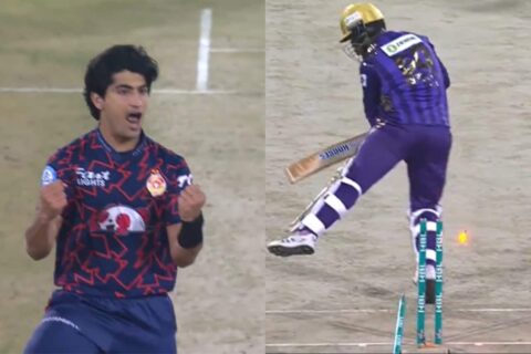 [Watch] Naseem Shah’s Unplayable Delivery Destroys Sherfane Rutherford’s Stump in PSL 2024 Match