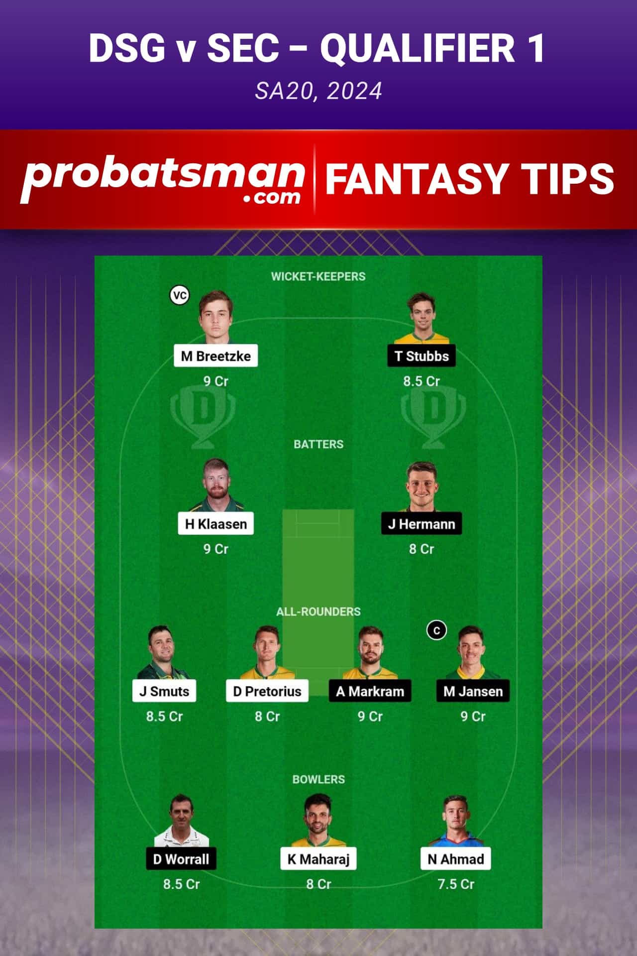 DSG vs SEC Dream11 Prediction - Fantasy Team 2