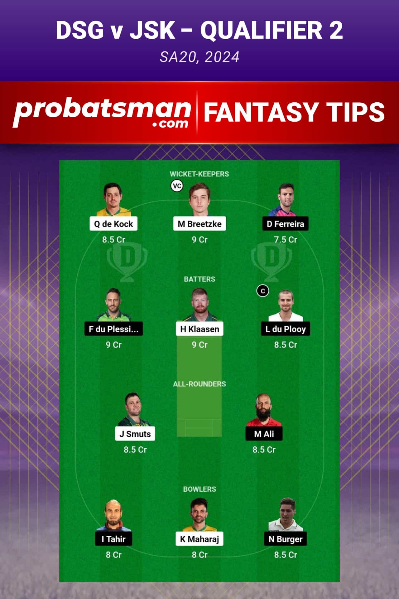 DSG vs JSK Dream11 Prediction - Fantasy Team 2