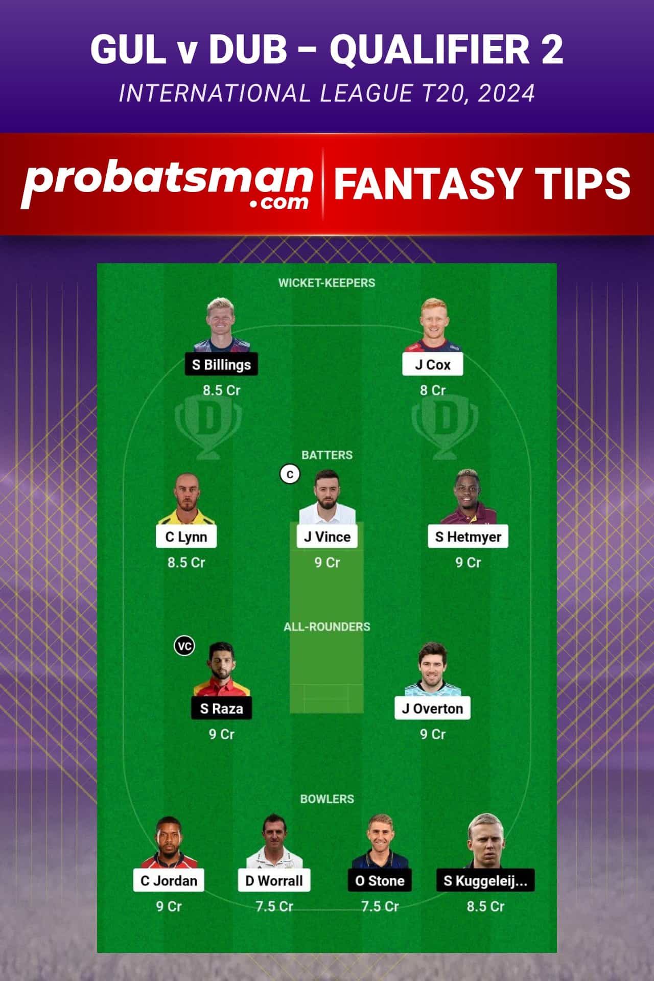 GUL vs DUB Dream11 Prediction - Fantasy Team 2