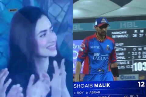 [Watch] Wife Sana Javed Spotted Clapping as Shoaib Malik Gets Out in PSL 2024
