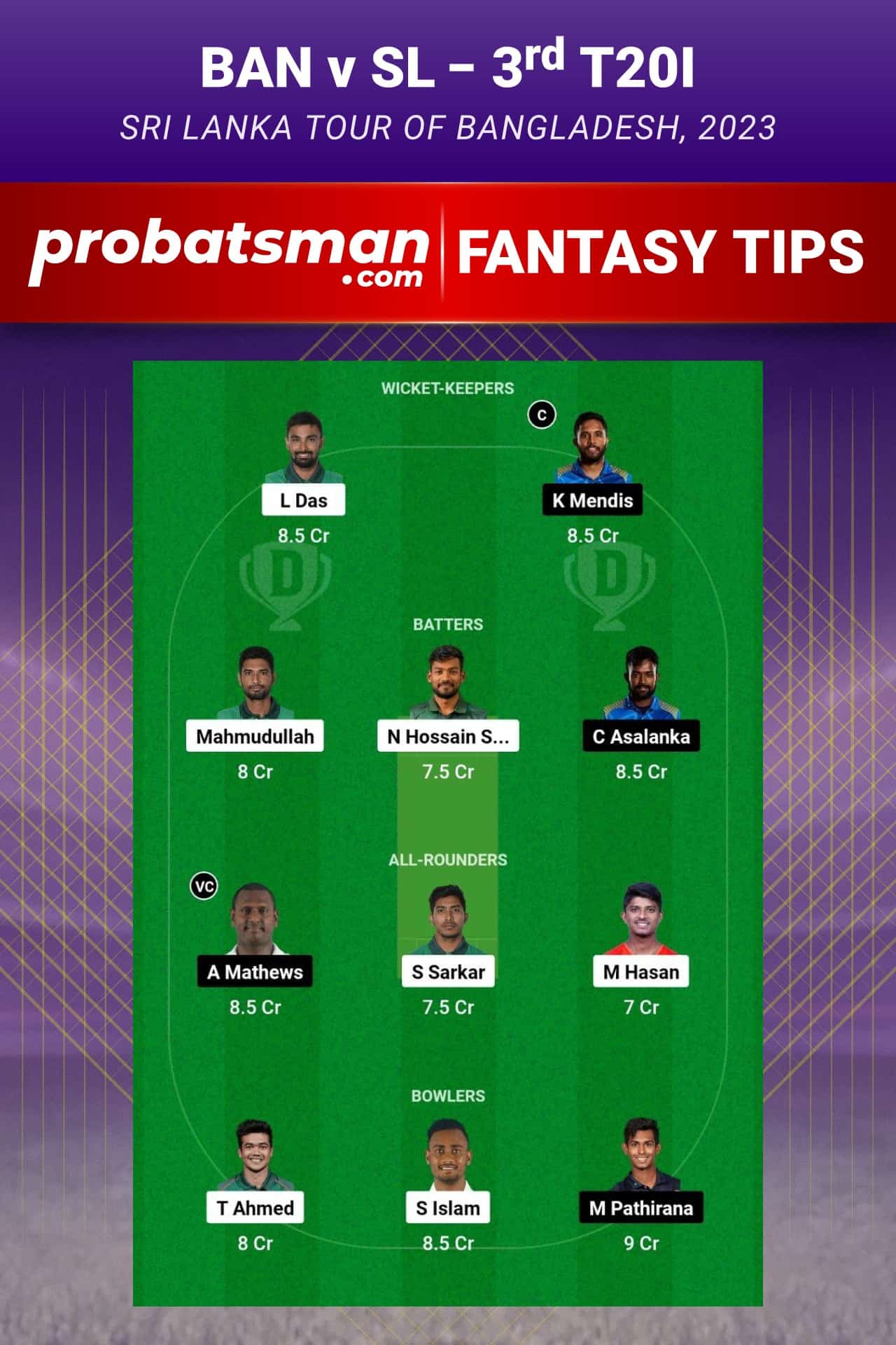 BAN vs SL Dream11 Prediction - Fantasy Team 2