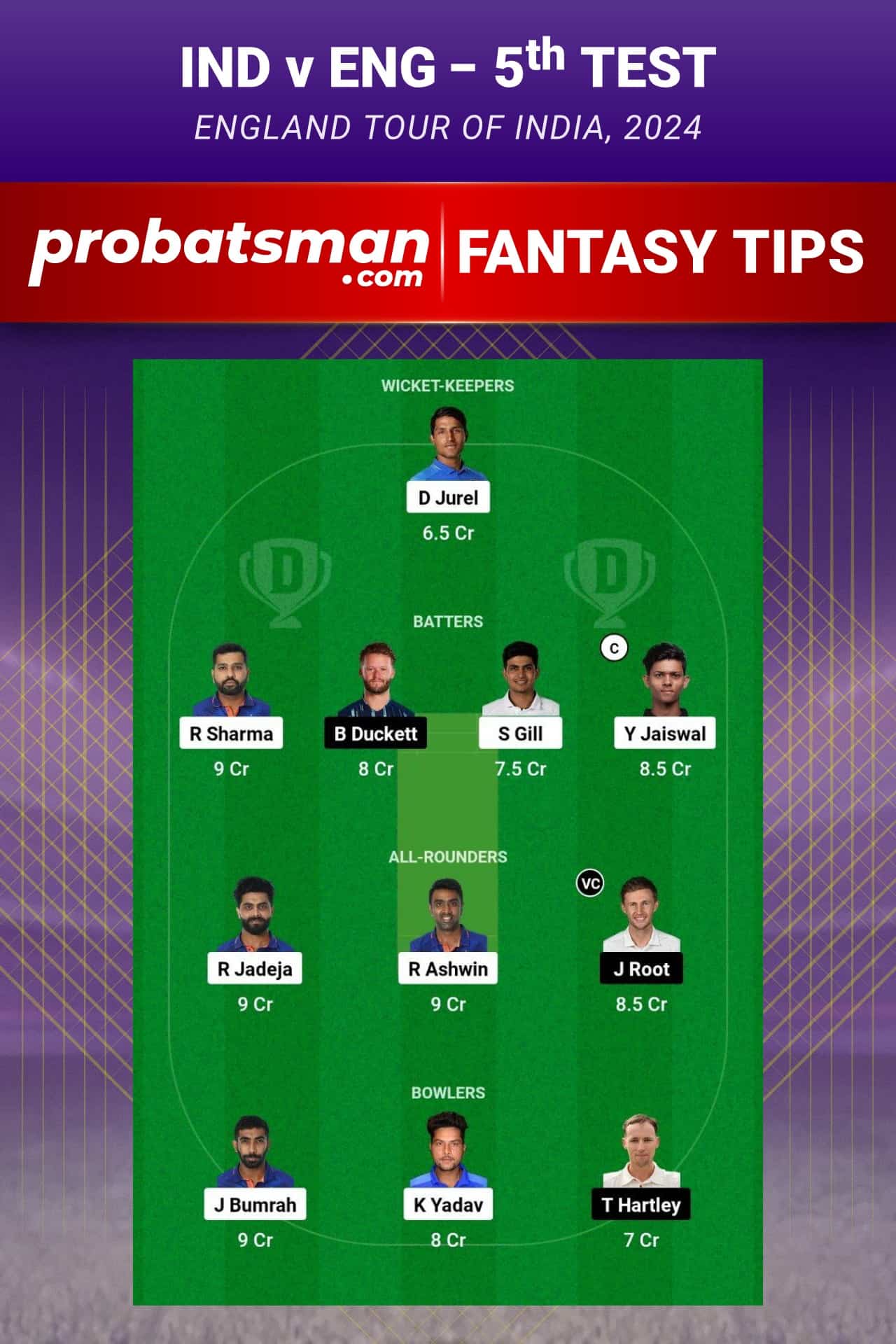 IND vs ENG Dream11 Prediction - Fantasy Team 1