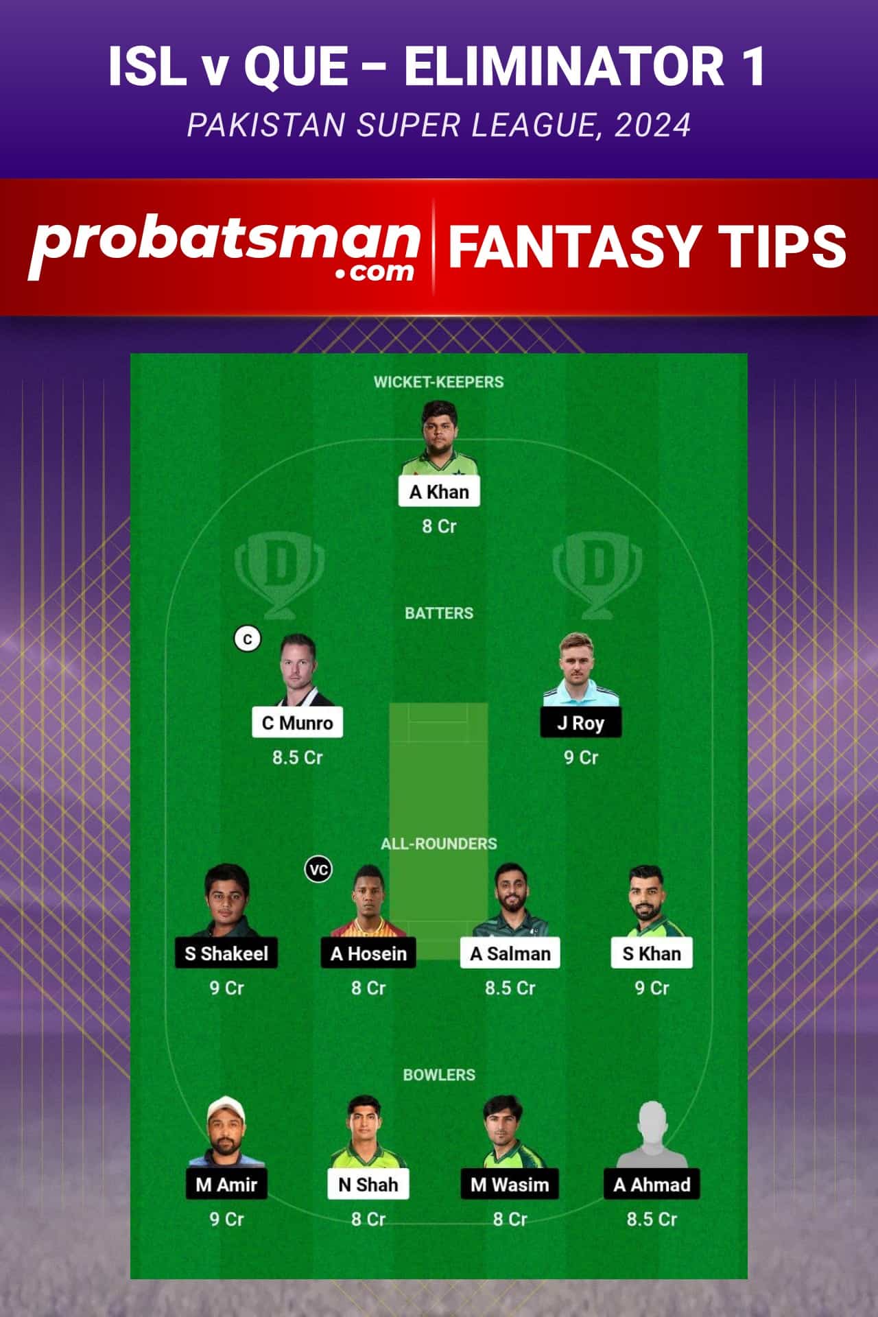 ISL vs QUE Dream11 Prediction - Fantasy Team 2