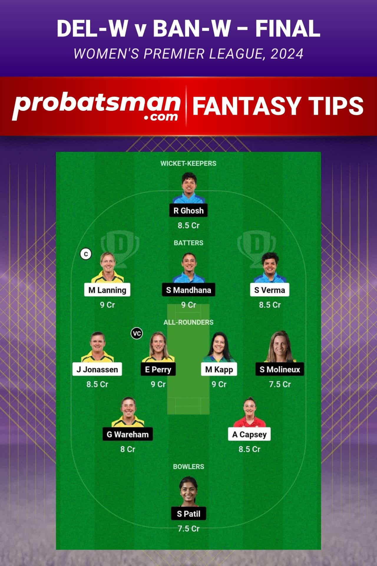 DEL-W vs BAN-W Dream11 Prediction - Fantasy Team 2