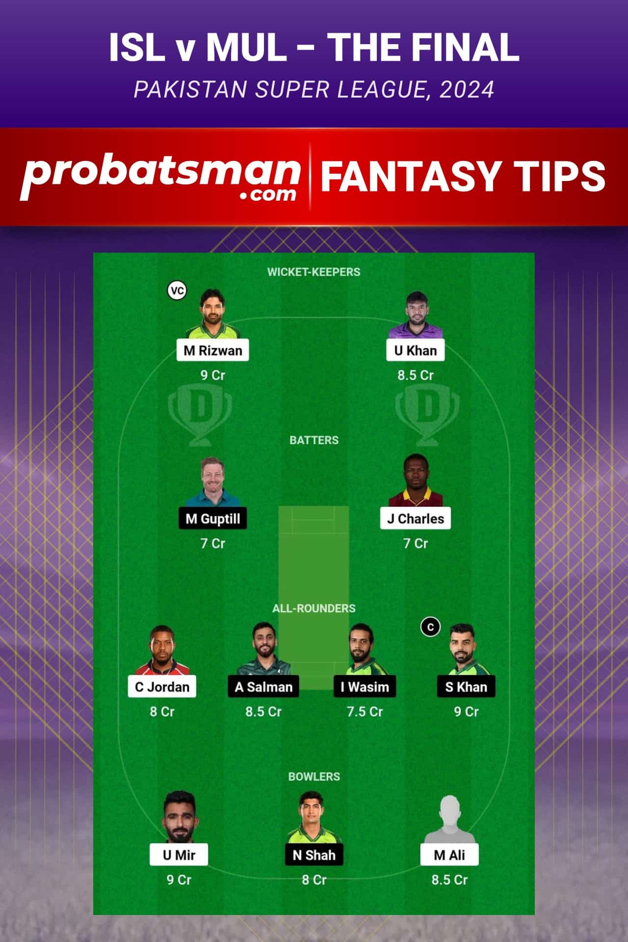 ISL vs MUL Dream11 Prediction - Fantasy Team 1