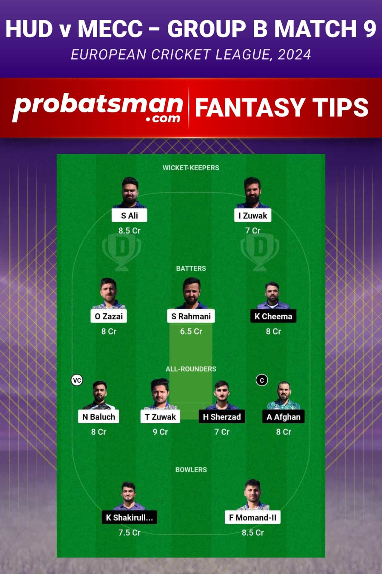 HUD vs MECC Dream11 Prediction - Fantasy Team 1