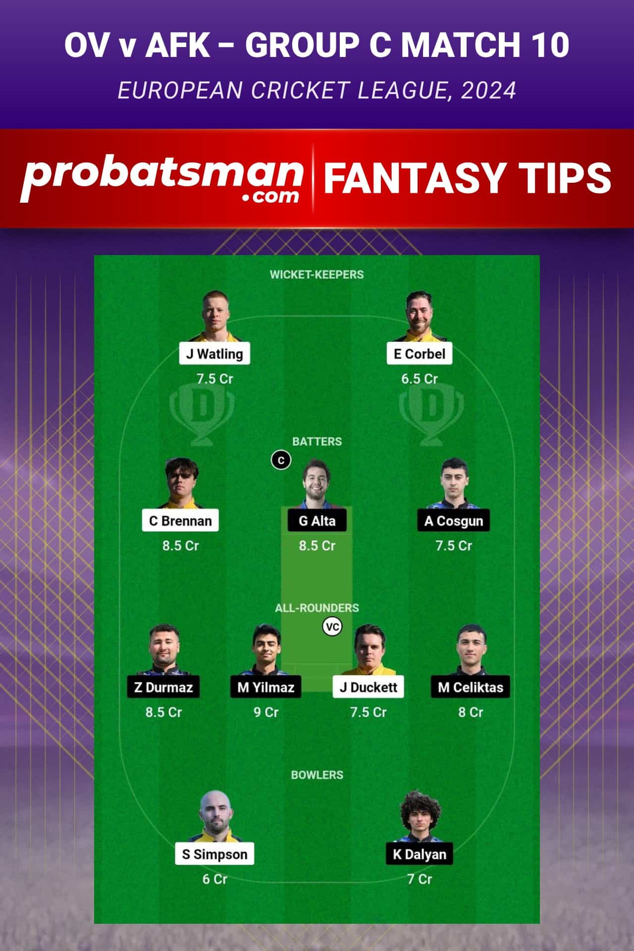 OV vs AFK Dream11 Prediction - Fantasy Team 1