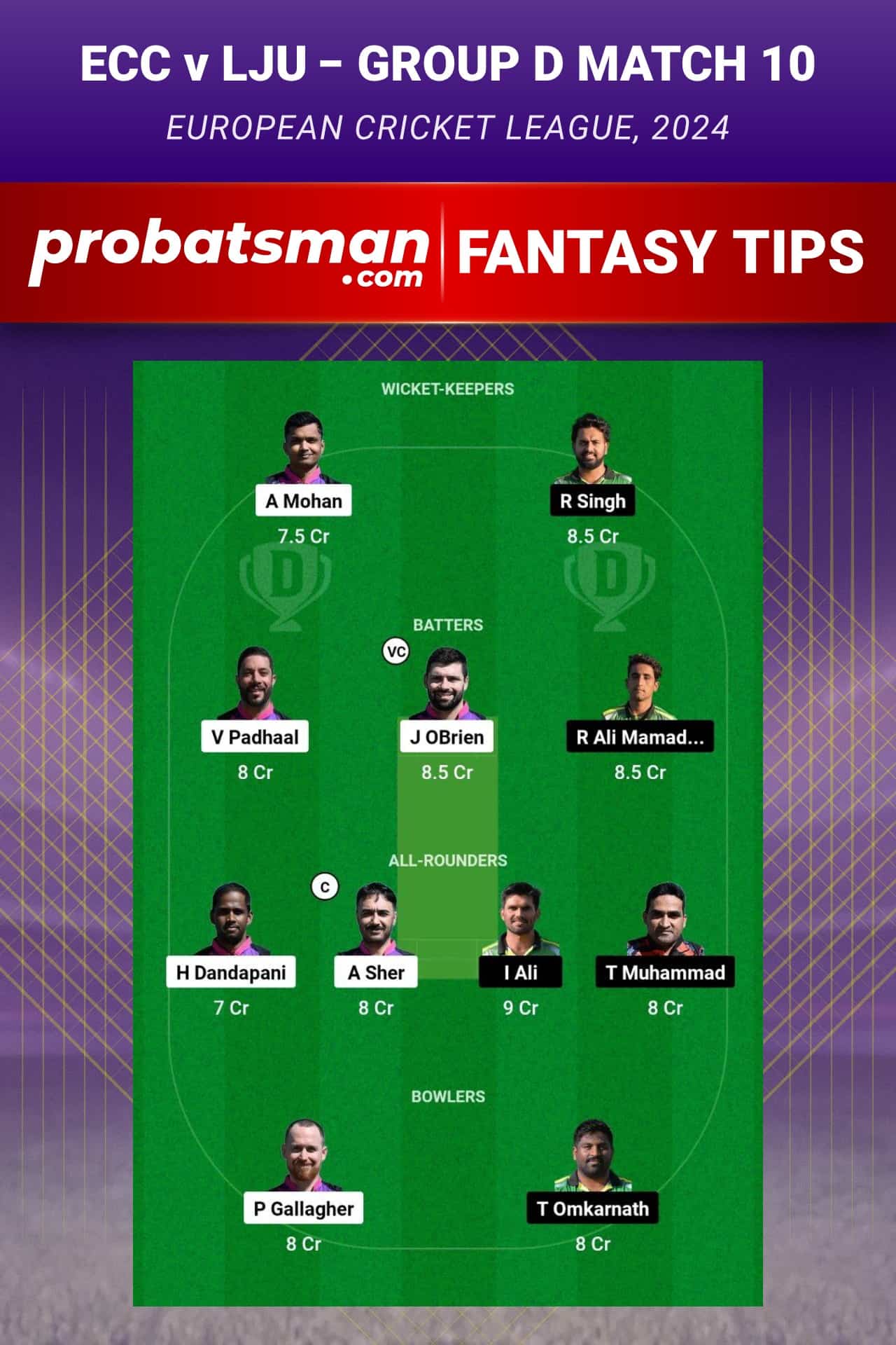 ECC vs LJU Dream11 Prediction - Fantasy Team 1