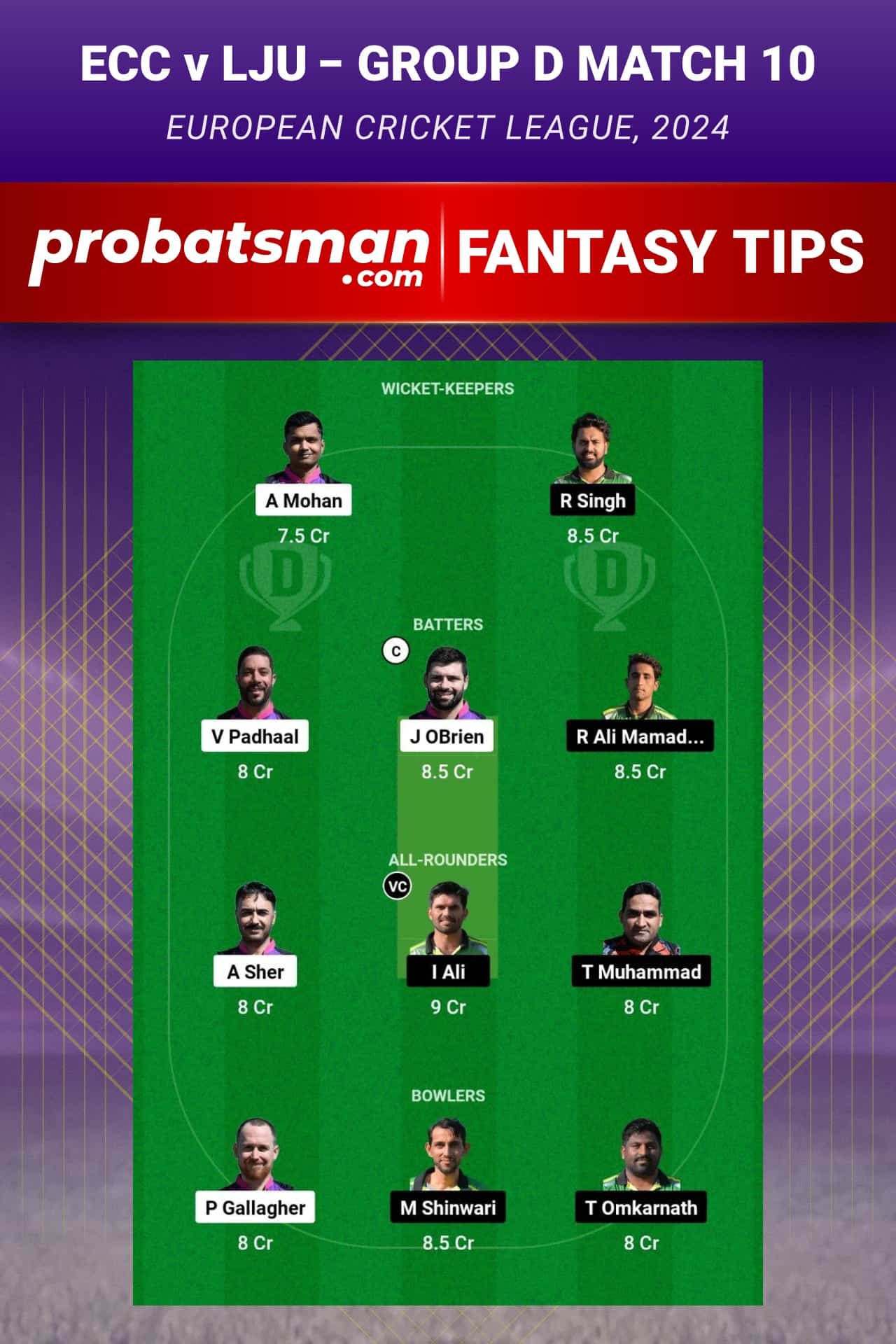 ECC vs LJU Dream11 Prediction - Fantasy Team 2