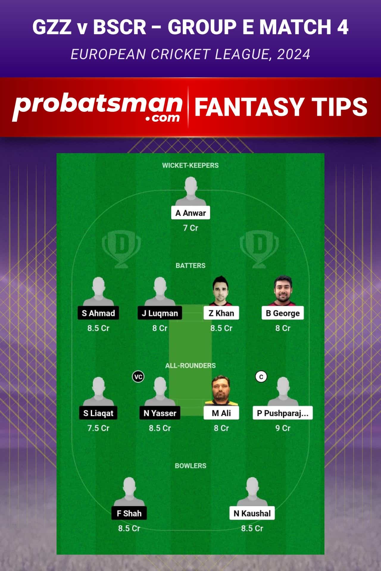 GZZ vs BSCR Dream11 Prediction - Fantasy Team 1