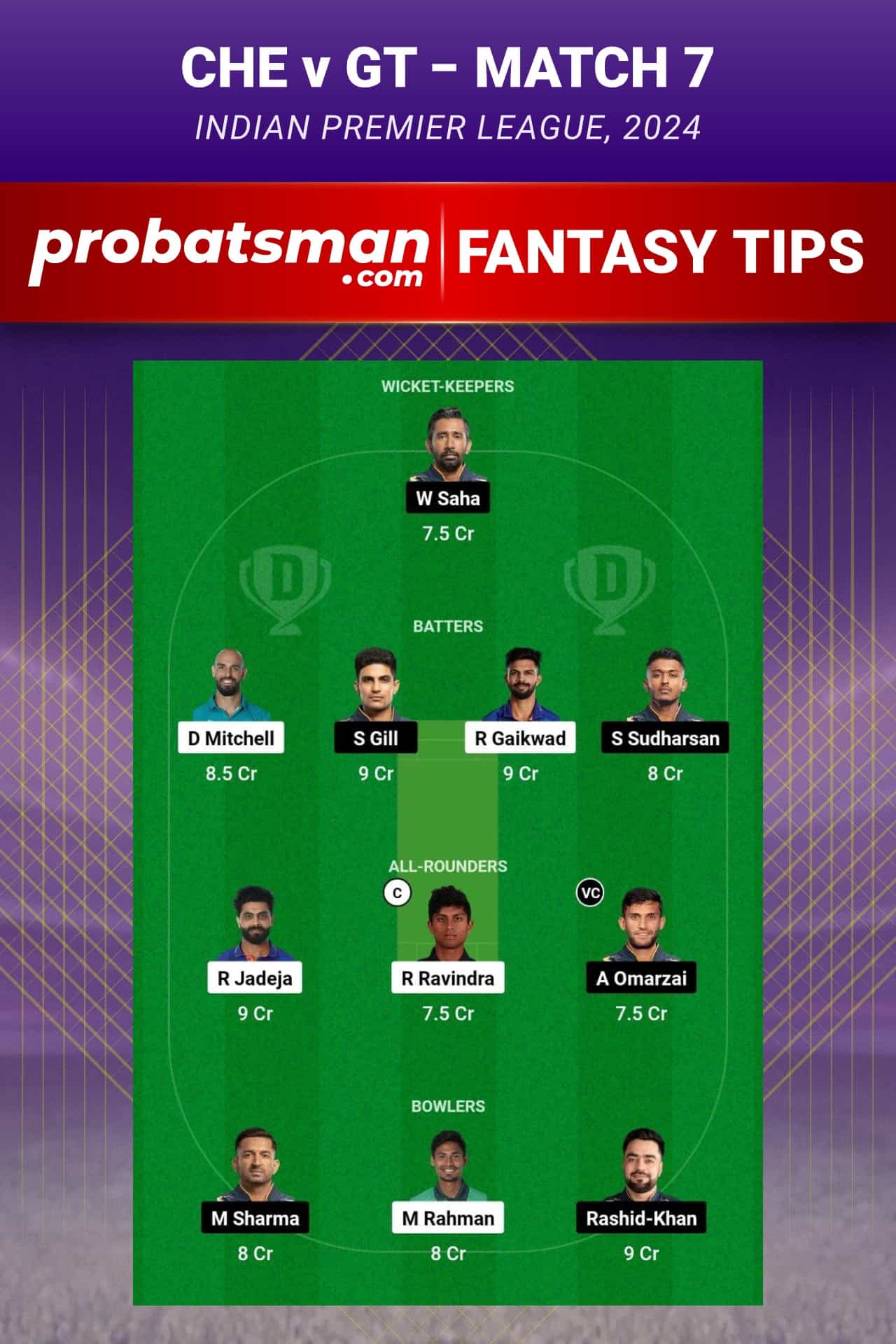 Chennai Super Kings vs Gujarat Titans Dream11 Prediction - Fantasy Team 1