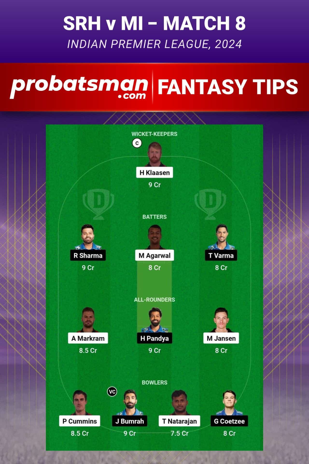 Sunrisers Hyderabad vs Mumbai Indians Dream11 Prediction - Fantasy Team 2