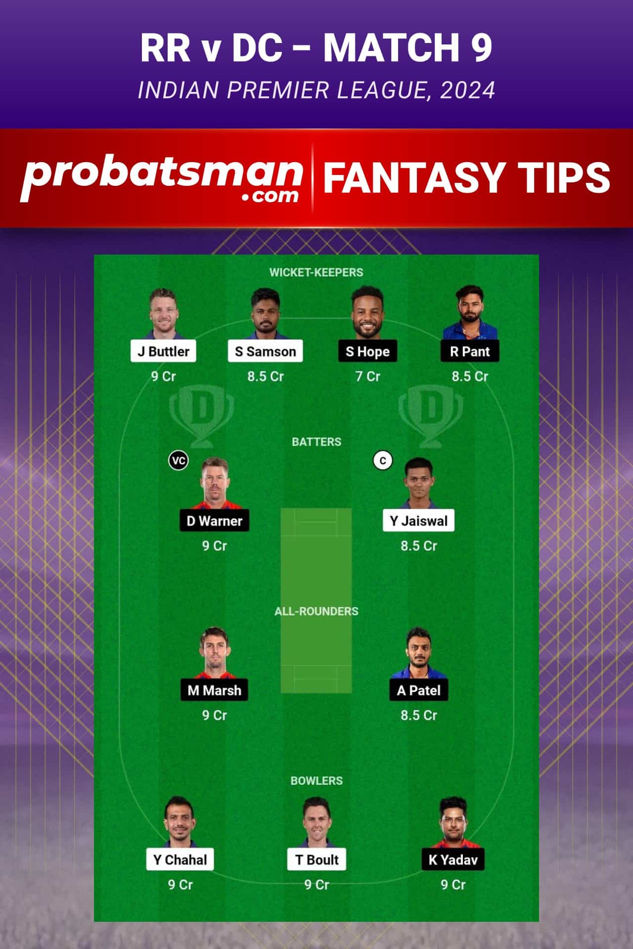 Rajasthan Royals vs Delhi Capitals Dream11 Prediction - Fantasy Team 1