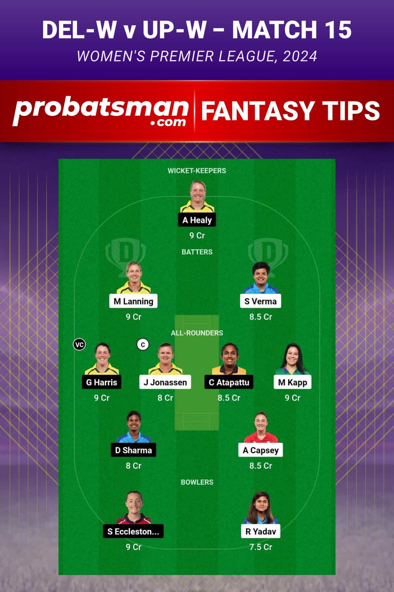 DEL-W vs UP-W Dream11 Prediction - Fantasy Team 1