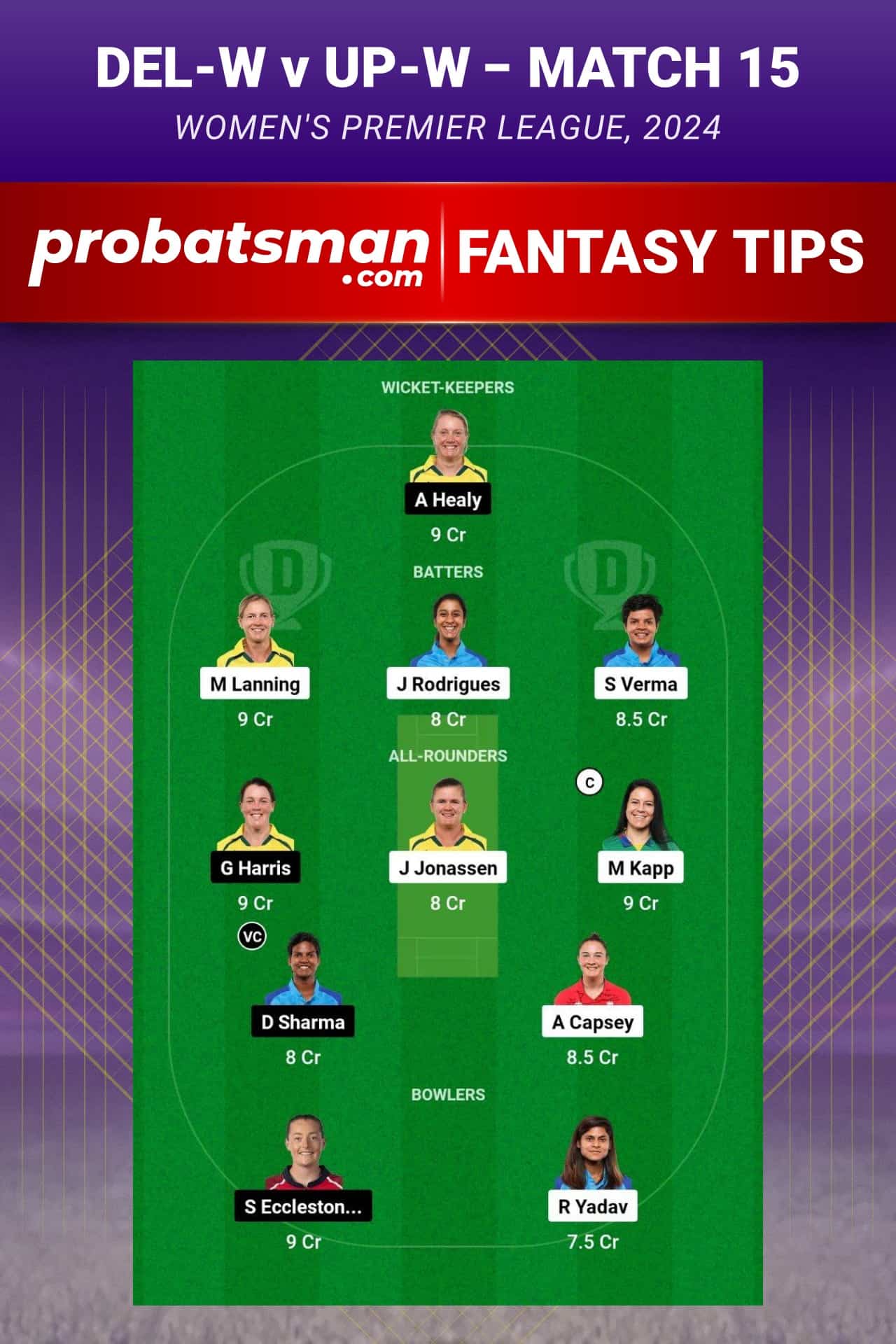 DEL-W vs UP-W Dream11 Prediction - Fantasy Team 2