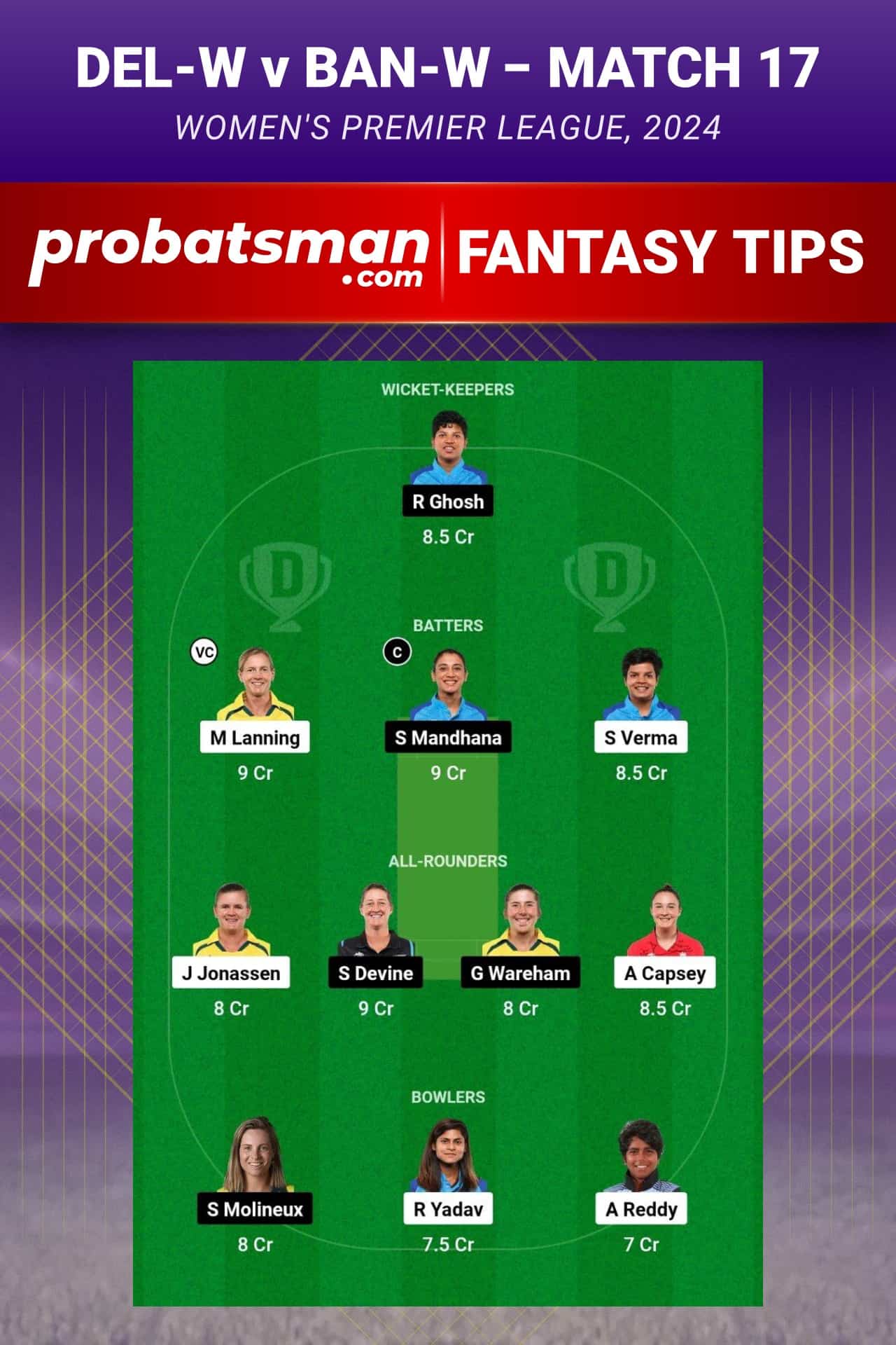 DEL-W vs BAN-W Dream11 Prediction - Fantasy Team 2