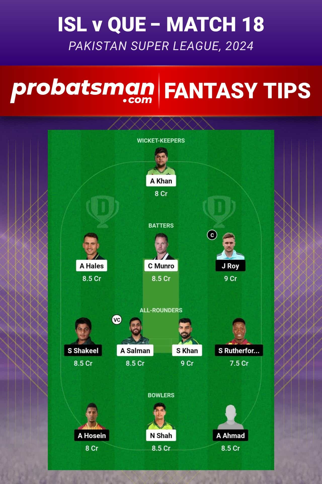 ISL vs QUE Dream11 Prediction - Fantasy Team 2