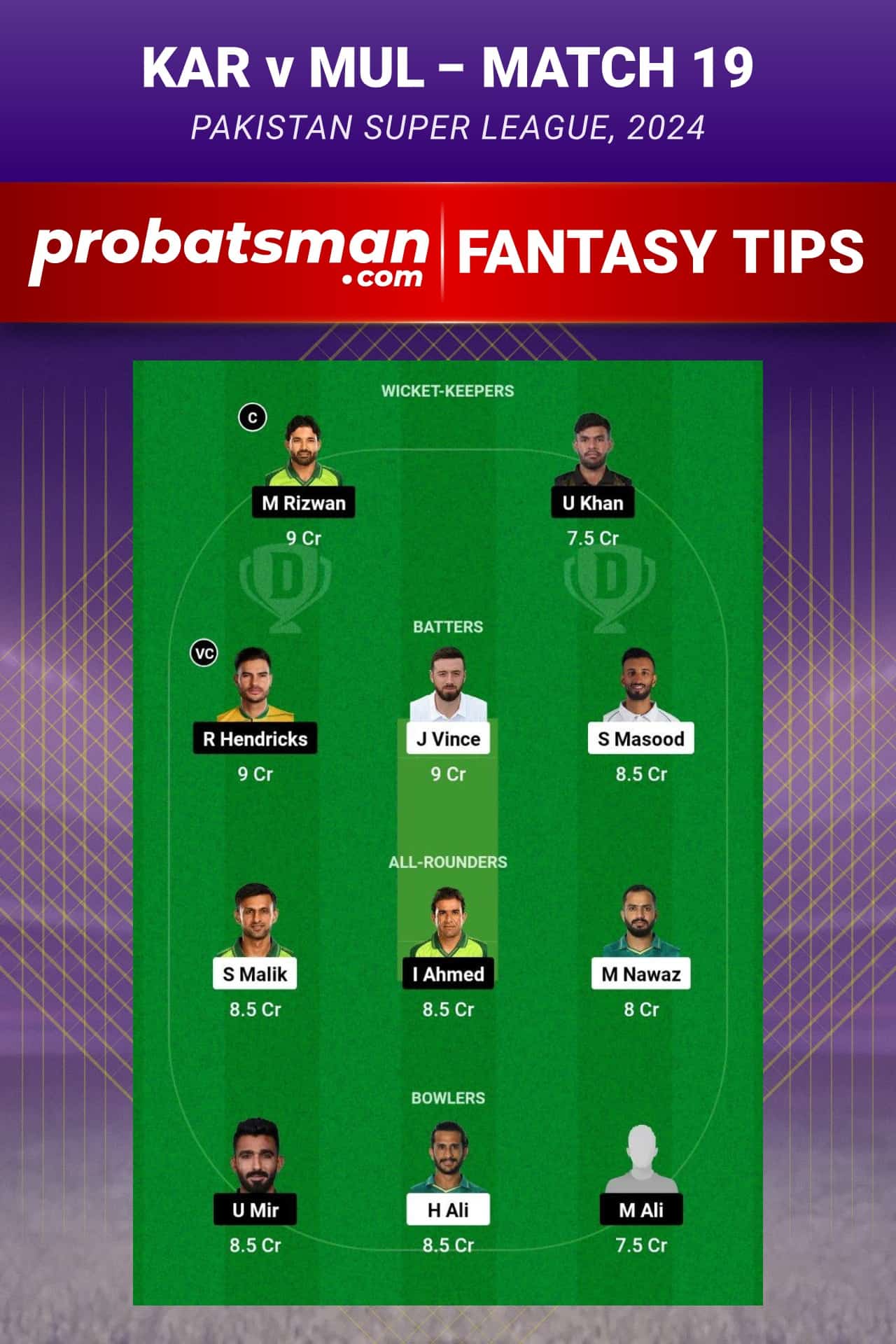 KAR vs MUL Dream11 Prediction - Fantasy Team 2