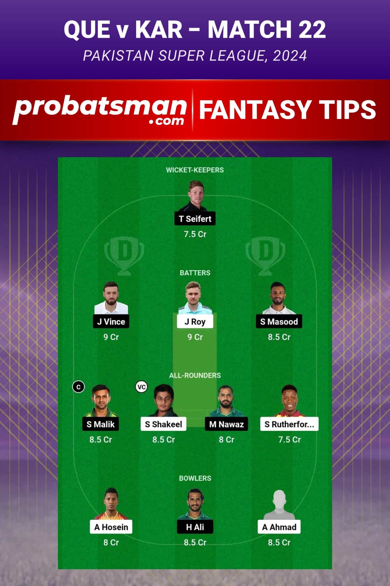 QUE vs KAR Dream11 Prediction - Fantasy Team 2