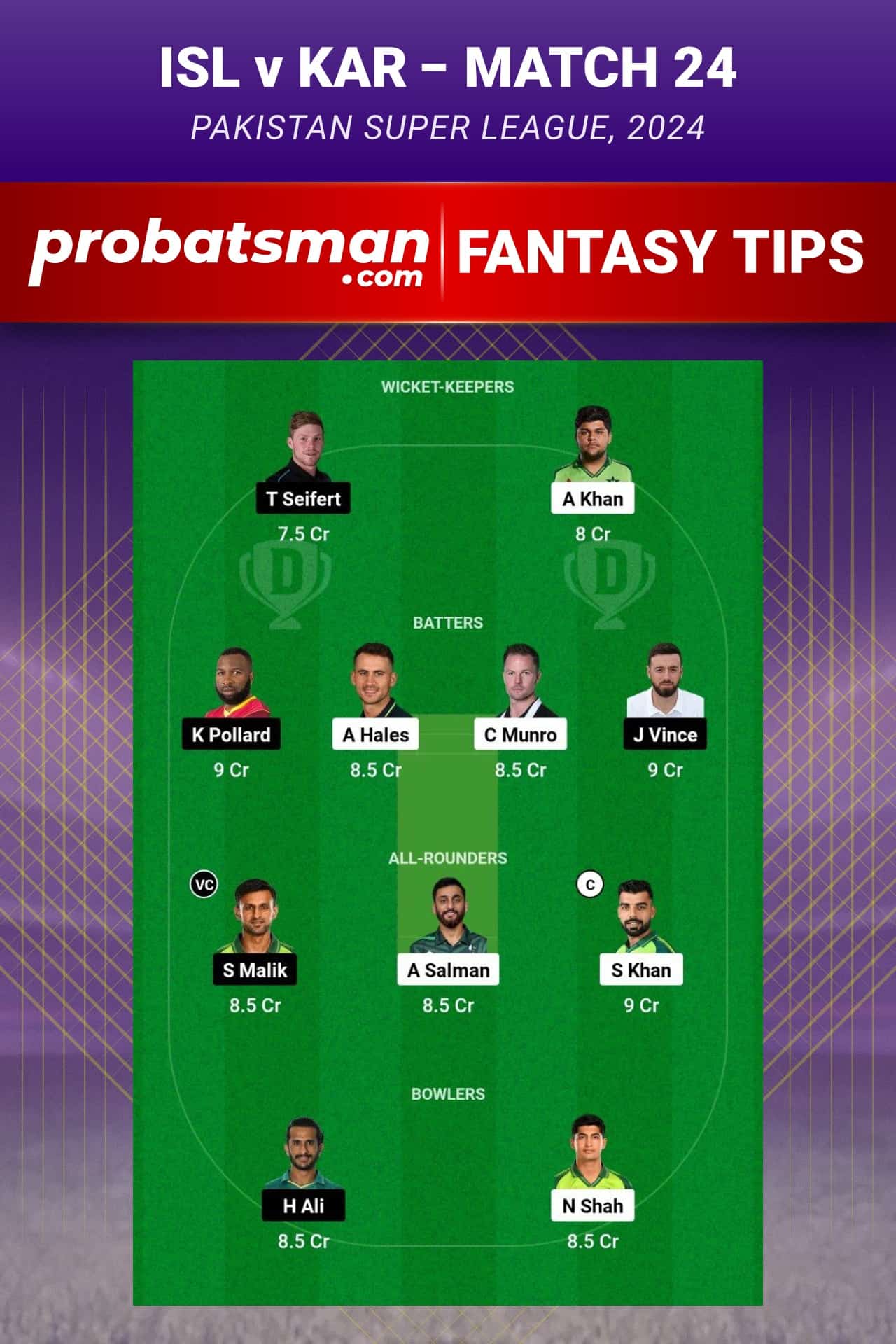 ISL vs KAR Dream11 Prediction - Fantasy Team 1