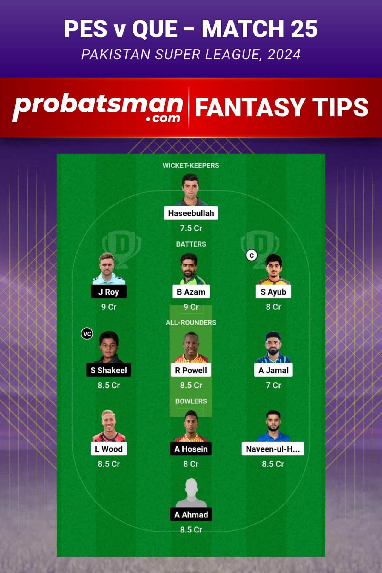 PES vs QUE Dream11 Prediction - Fantasy Team 2