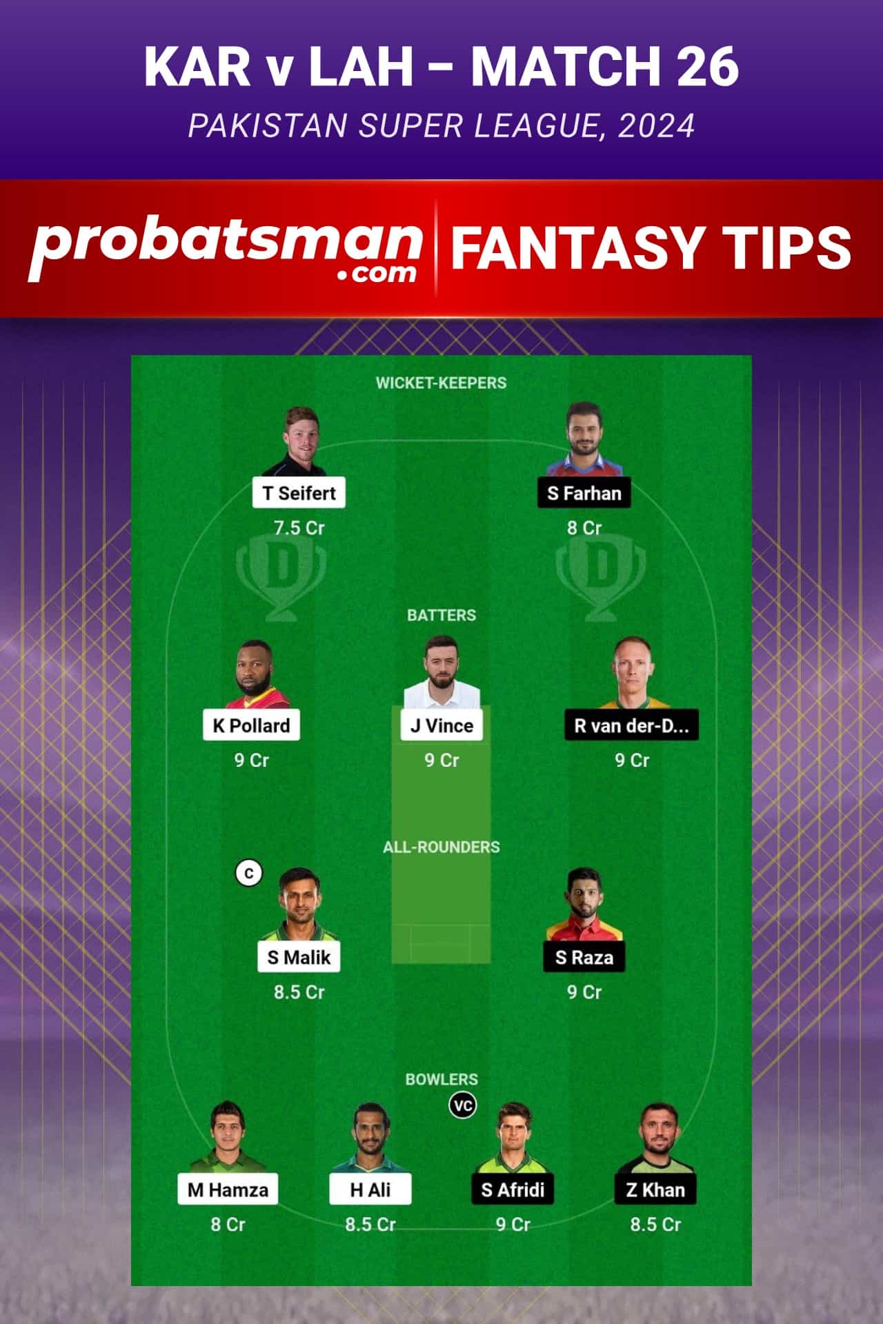 KAR vs LAH Dream11 Prediction - Fantasy Team 2